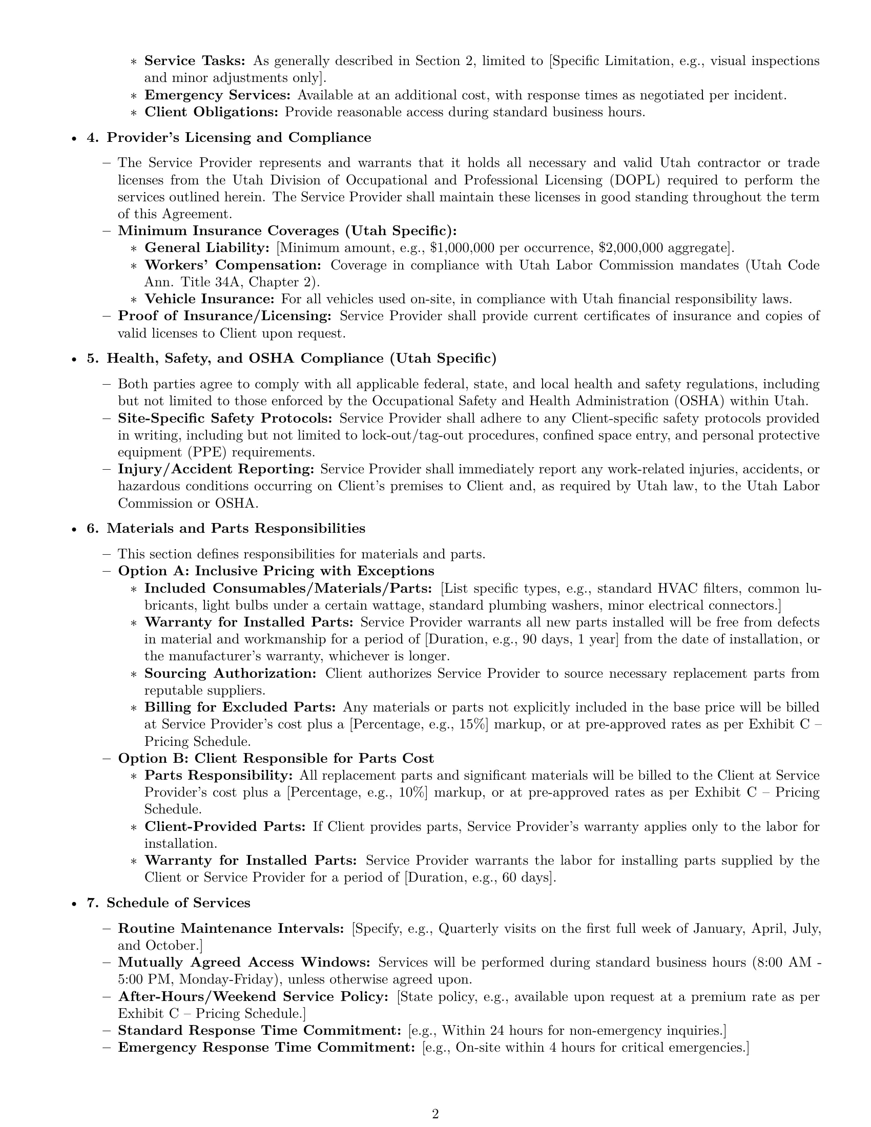 Preview page 2 of Pro Utah maintenance service contract template