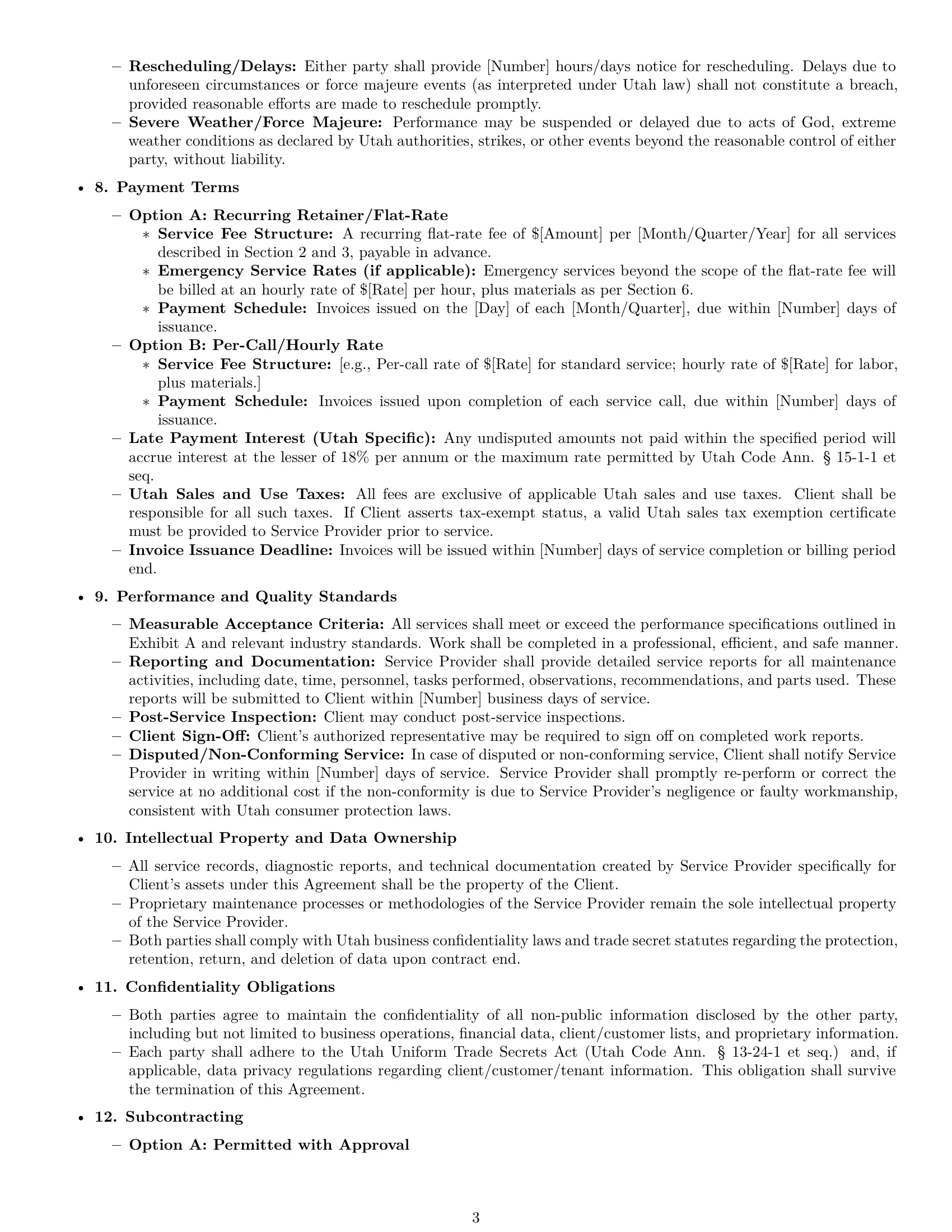 Preview page 3 of Pro Utah maintenance service contract template