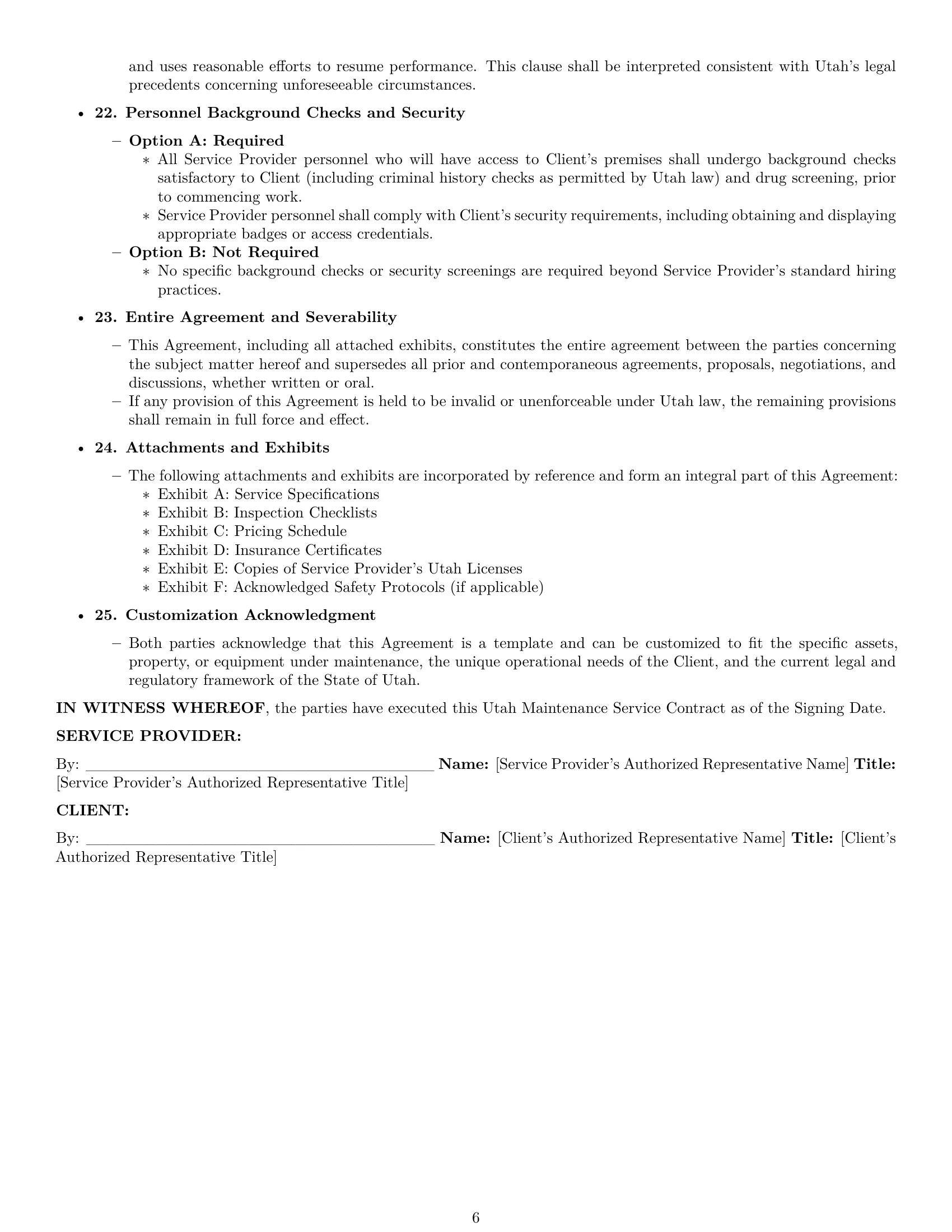 Preview page 6 of Pro Utah maintenance service contract template
