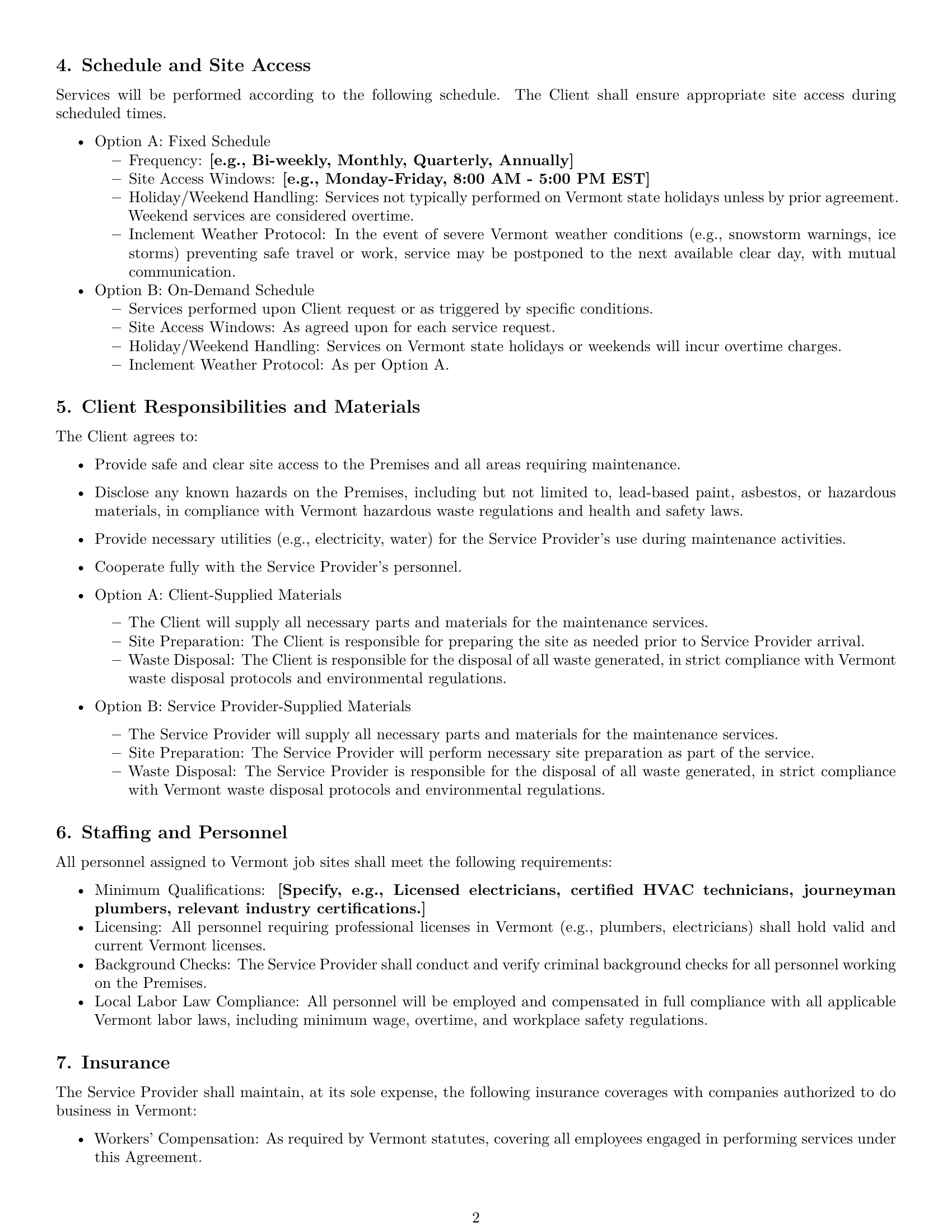 Preview page 2 of Pro Vermont maintenance service contract template