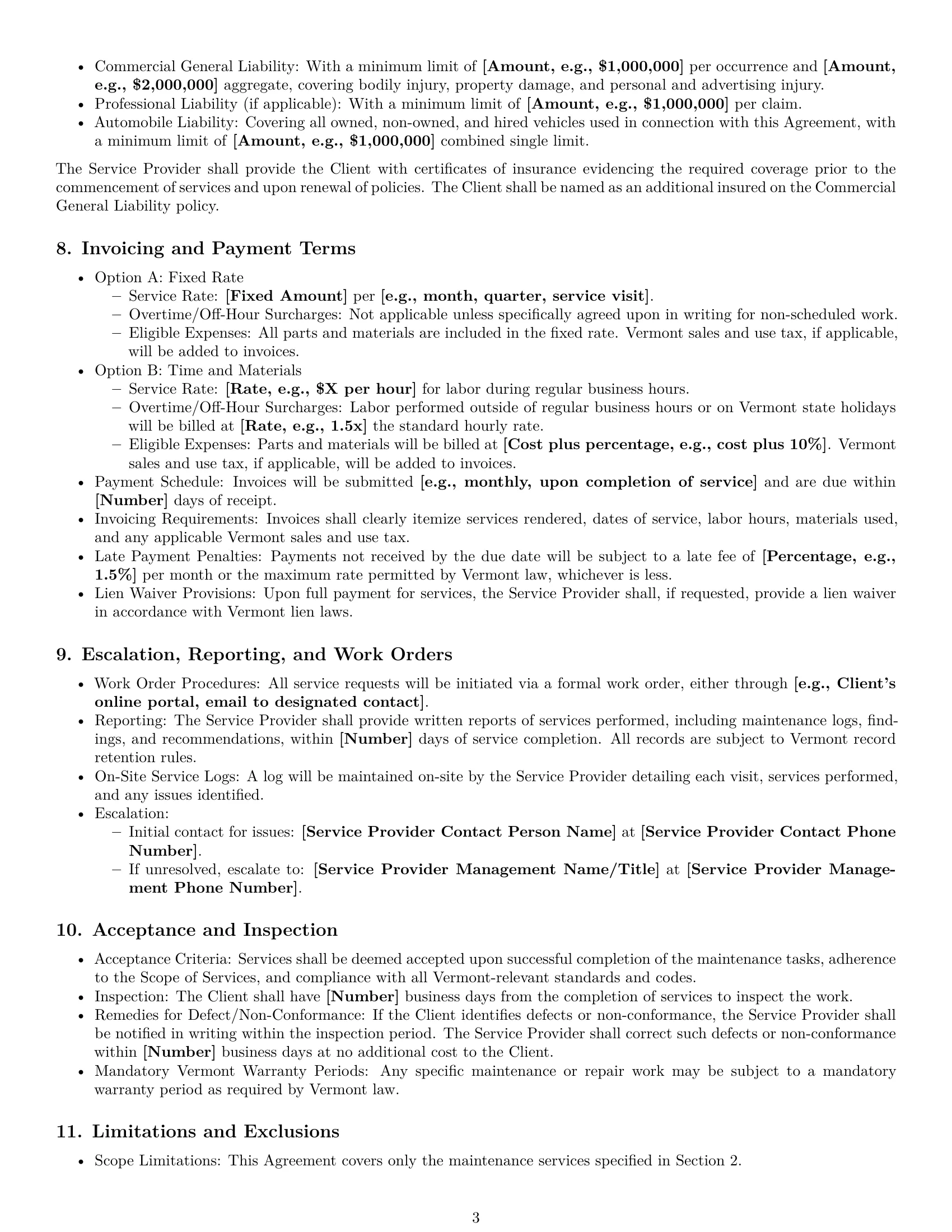 Preview page 3 of Pro Vermont maintenance service contract template