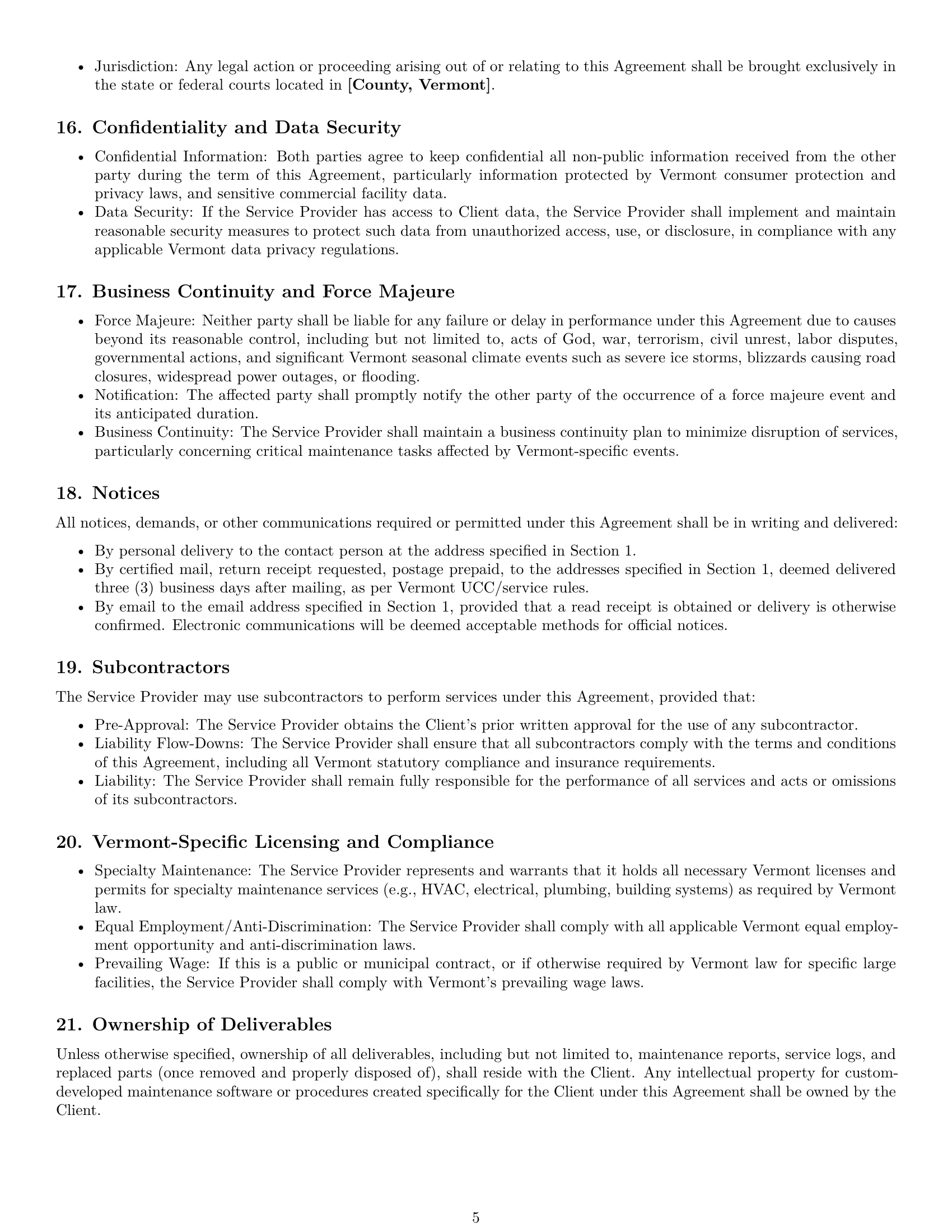 Preview page 5 of Pro Vermont maintenance service contract template