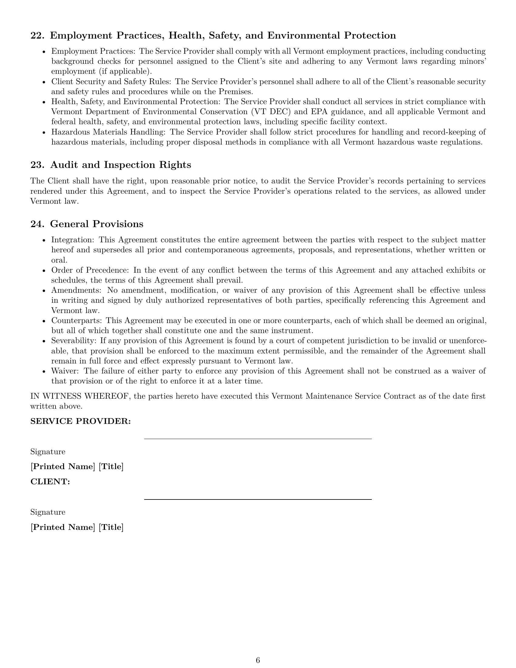 Preview page 6 of Pro Vermont maintenance service contract template