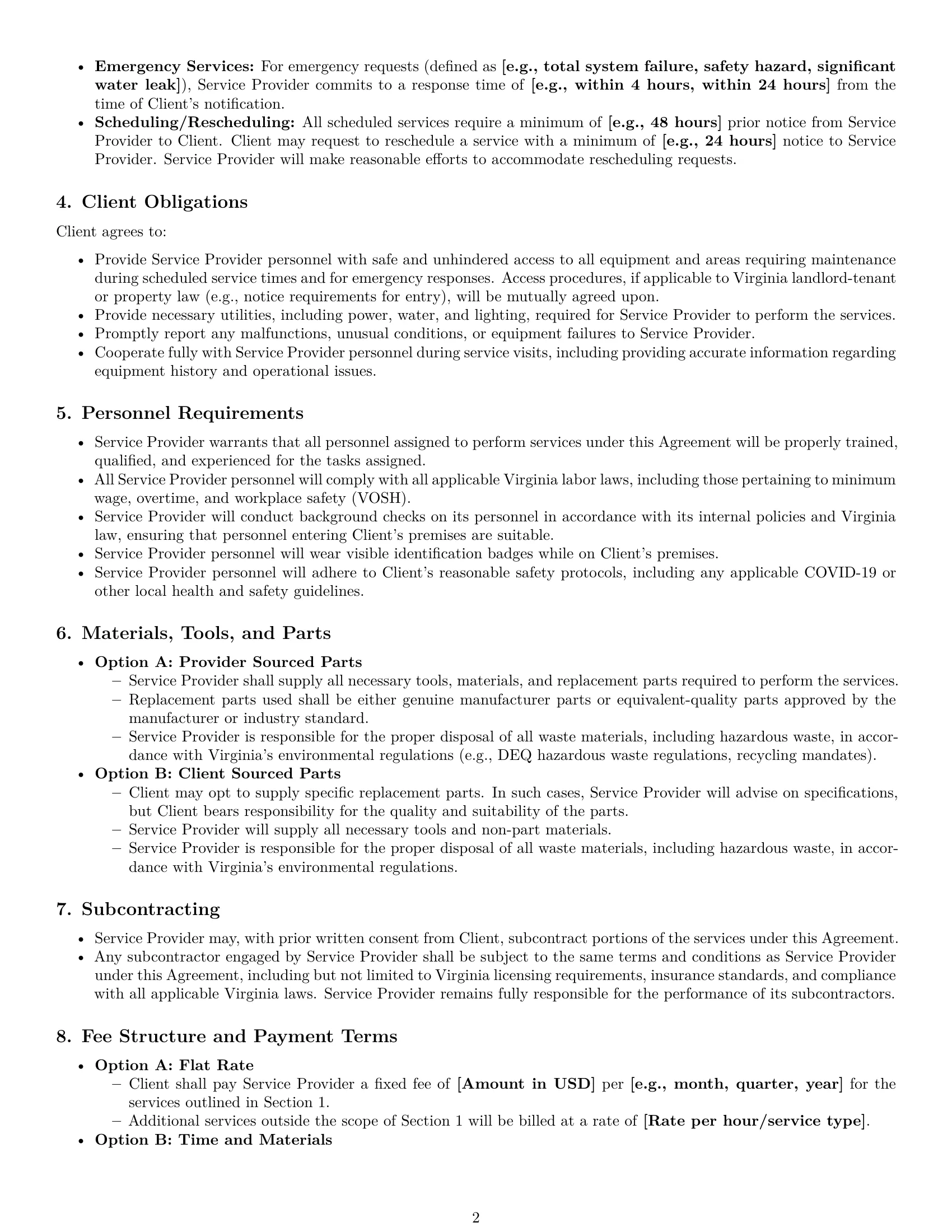 Preview page 2 of Pro Virginia maintenance service contract template