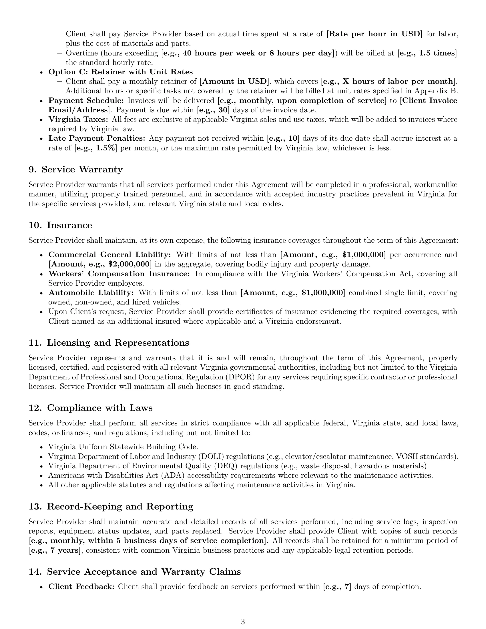 Preview page 3 of Pro Virginia maintenance service contract template