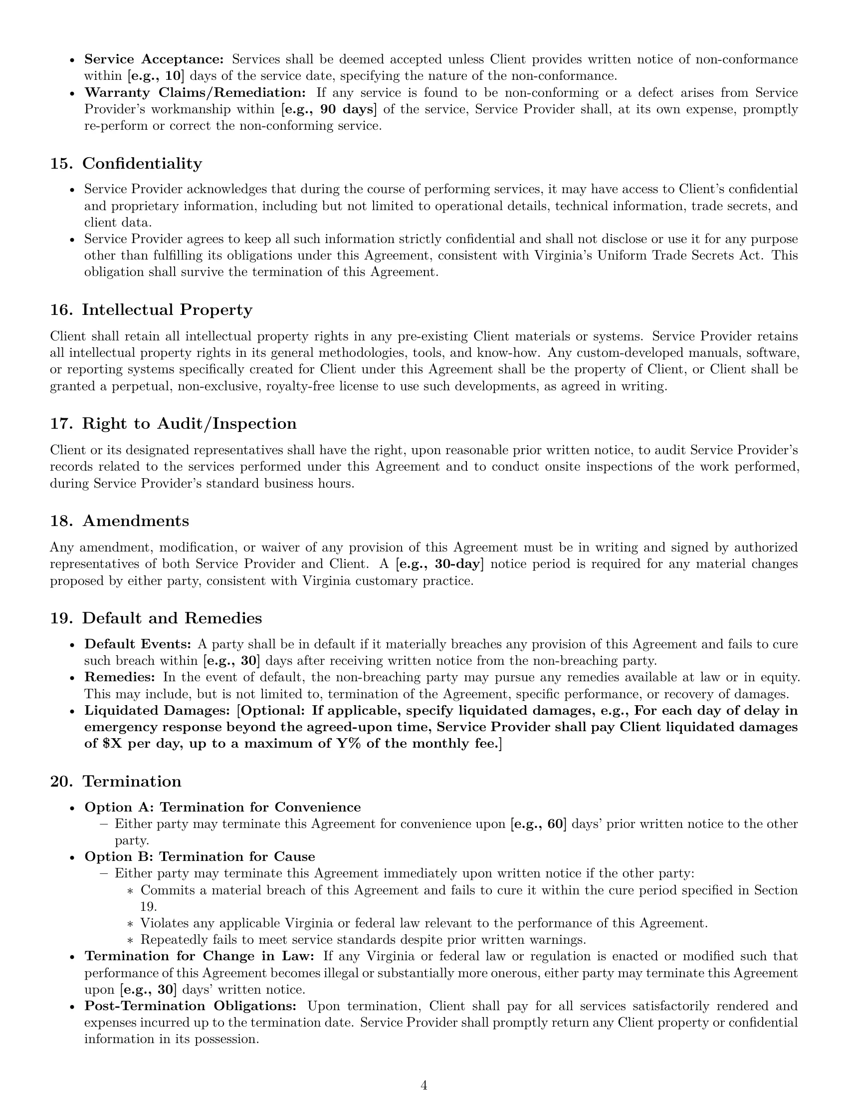 Preview page 4 of Pro Virginia maintenance service contract template