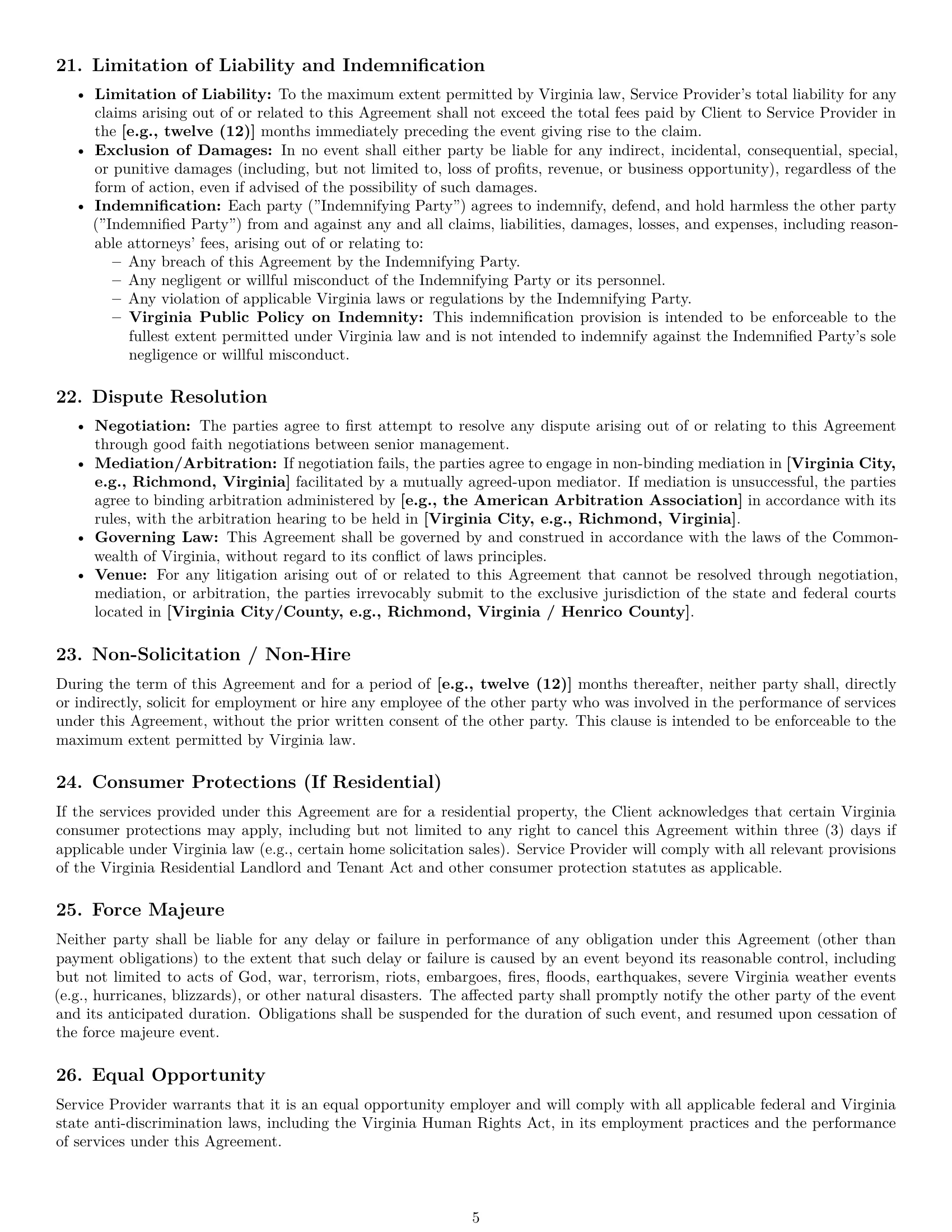 Preview page 5 of Pro Virginia maintenance service contract template