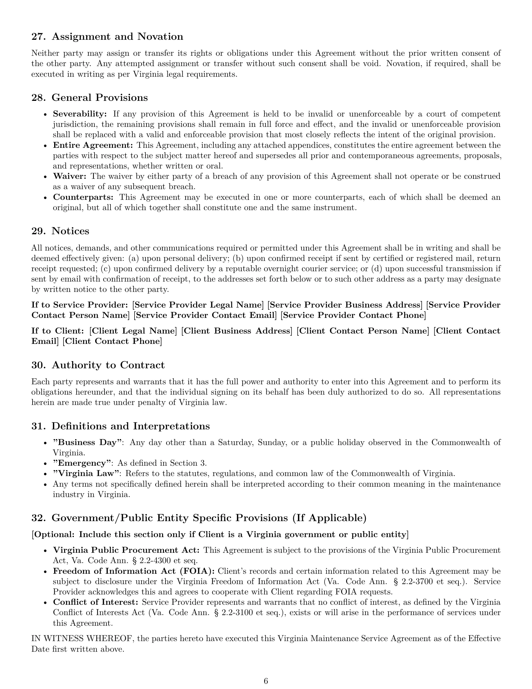 Preview page 6 of Pro Virginia maintenance service contract template