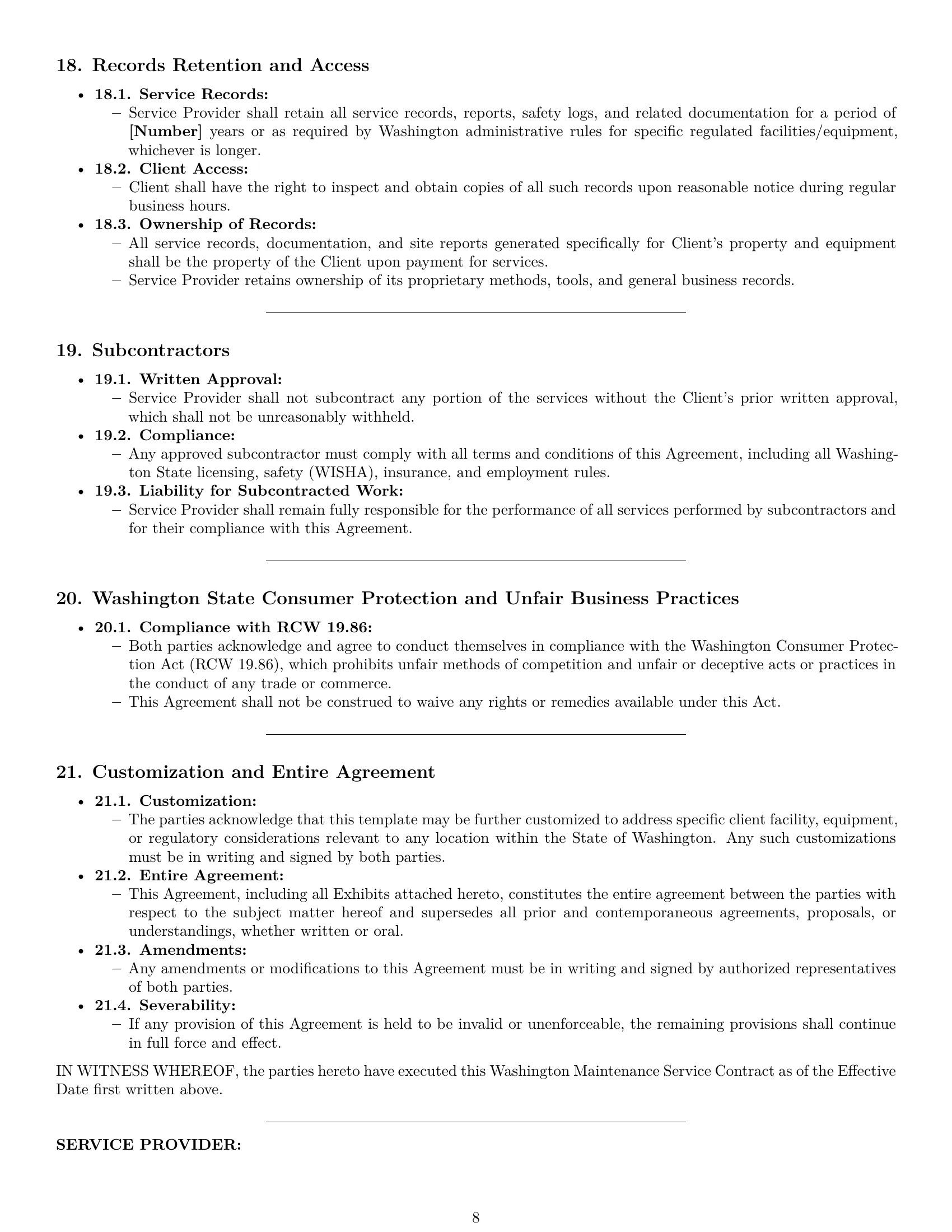 Preview page 8 of Pro Washington maintenance service contract template