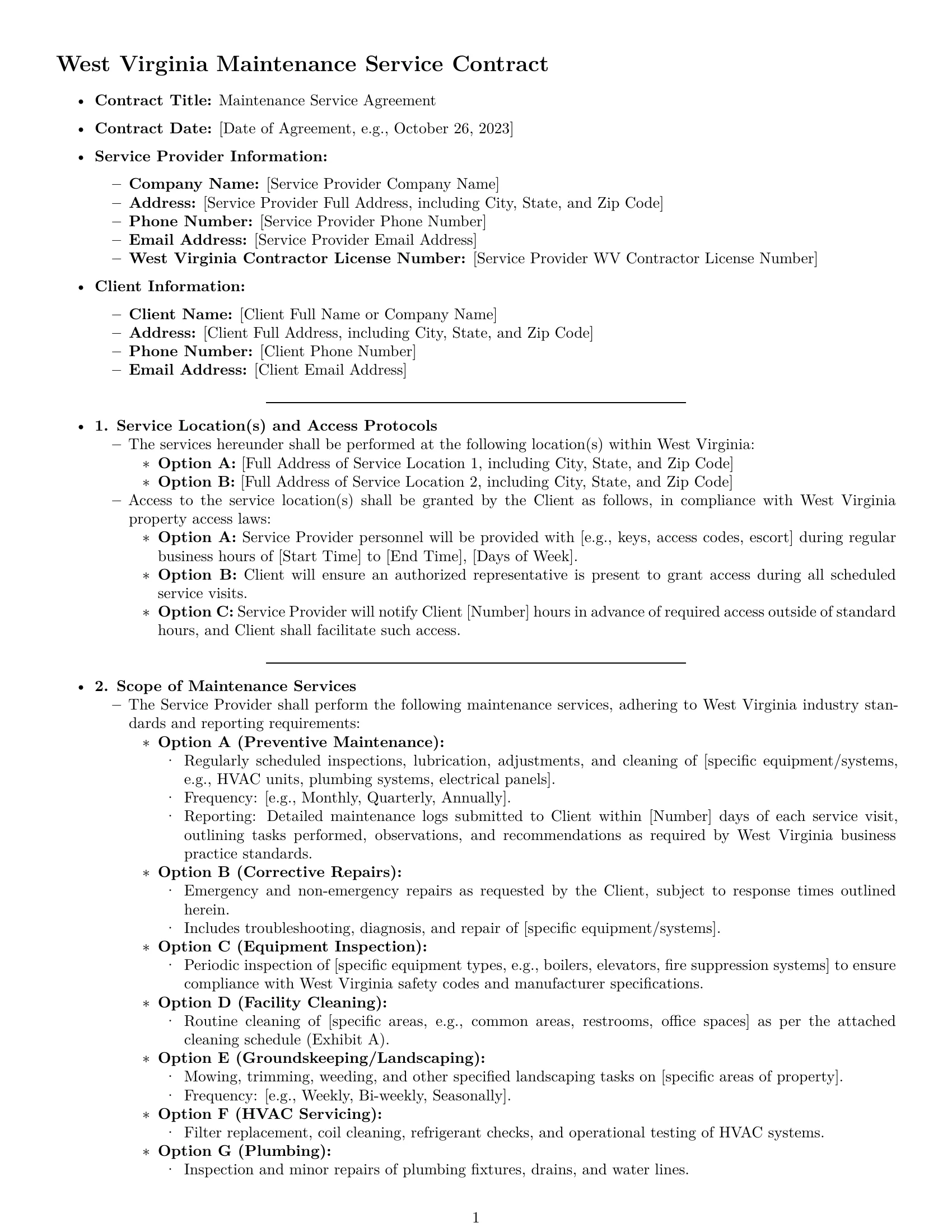 Preview page 1 of Pro West Virginia maintenance service contract template