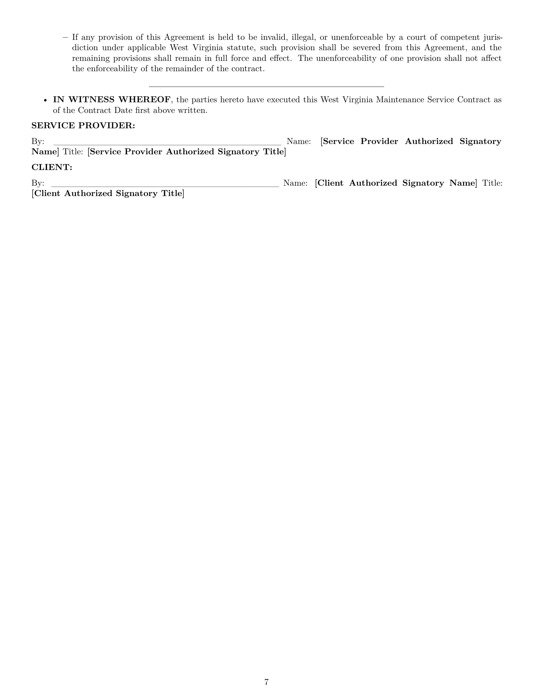 Preview page 7 of Pro West Virginia maintenance service contract template