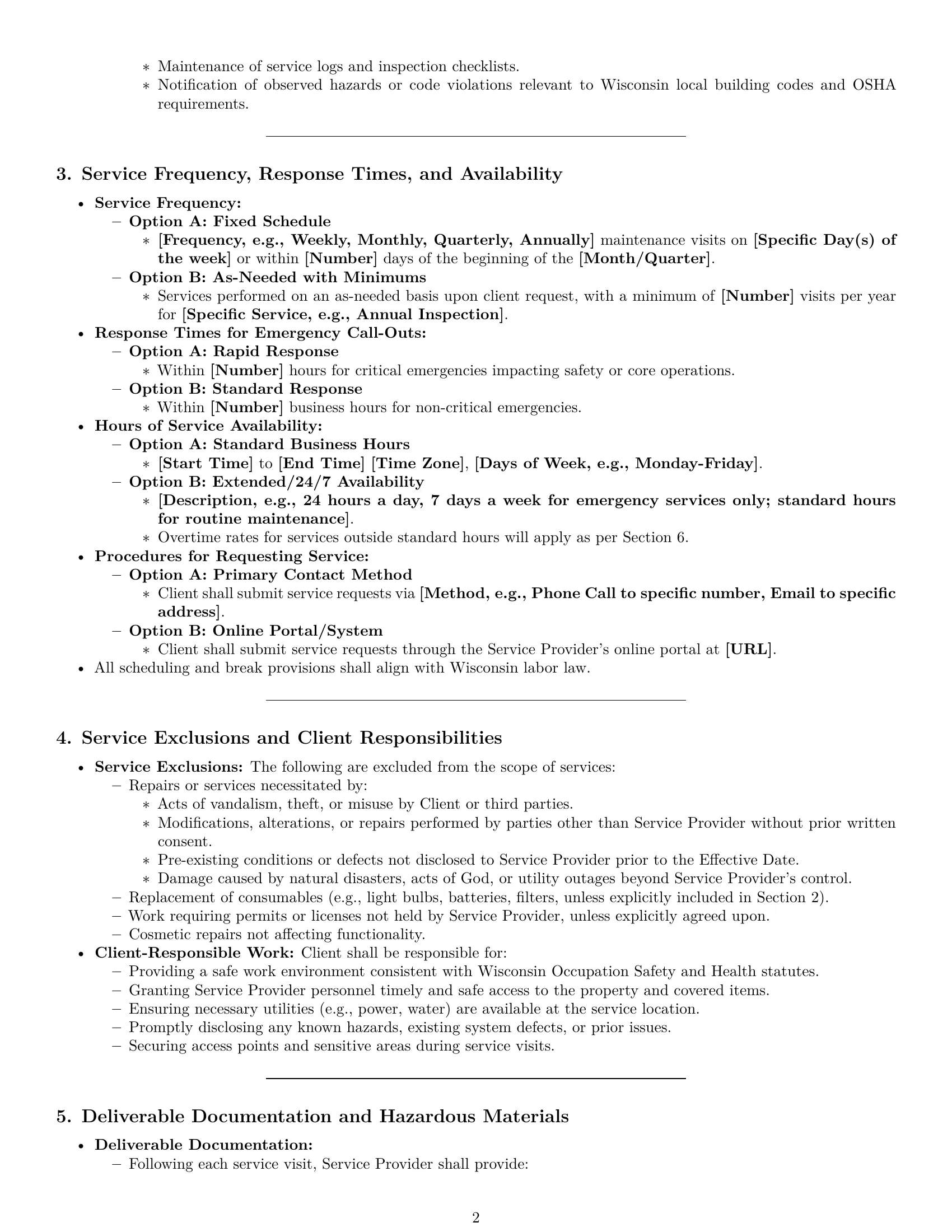 Preview page 2 of Pro Wisconsin maintenance service contract template