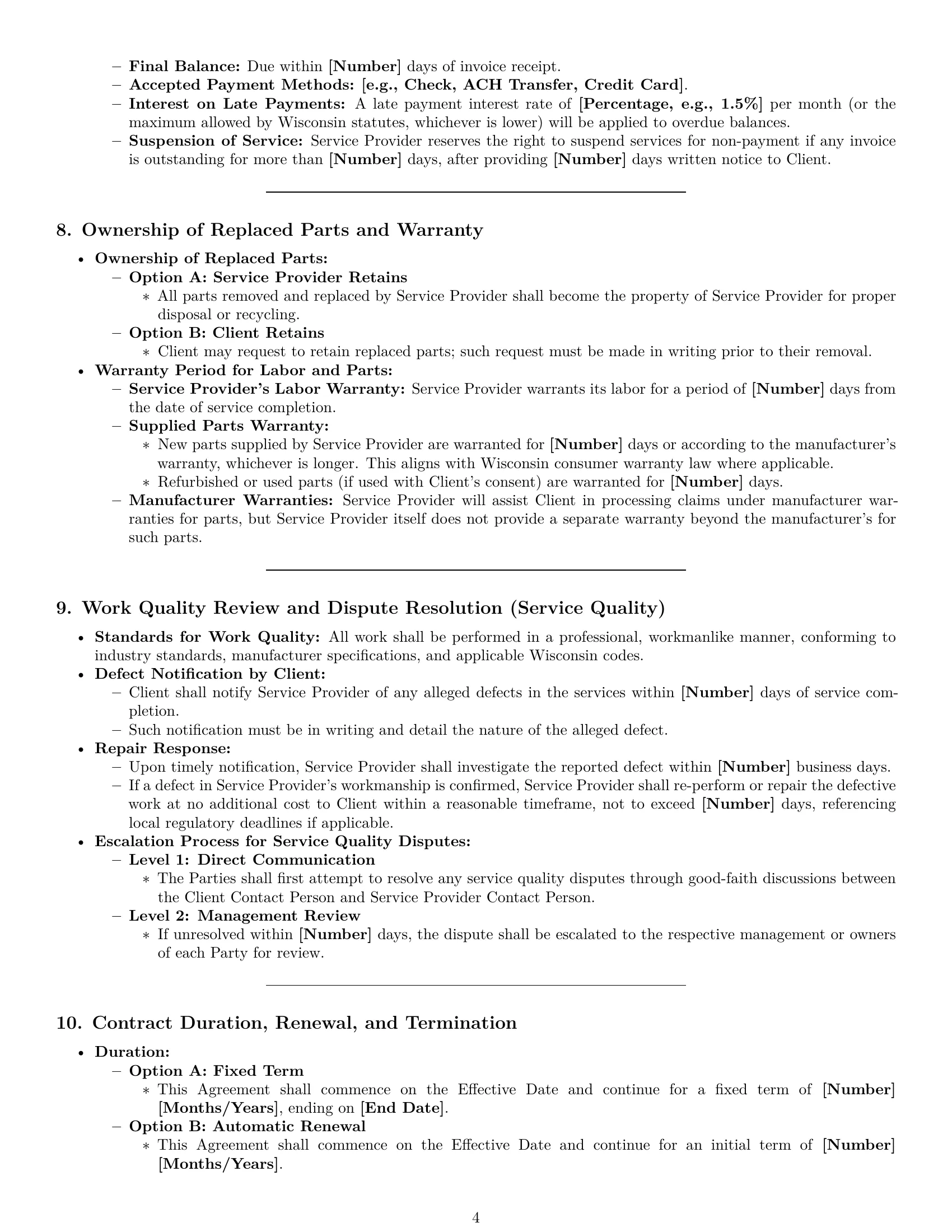 Preview page 4 of Pro Wisconsin maintenance service contract template