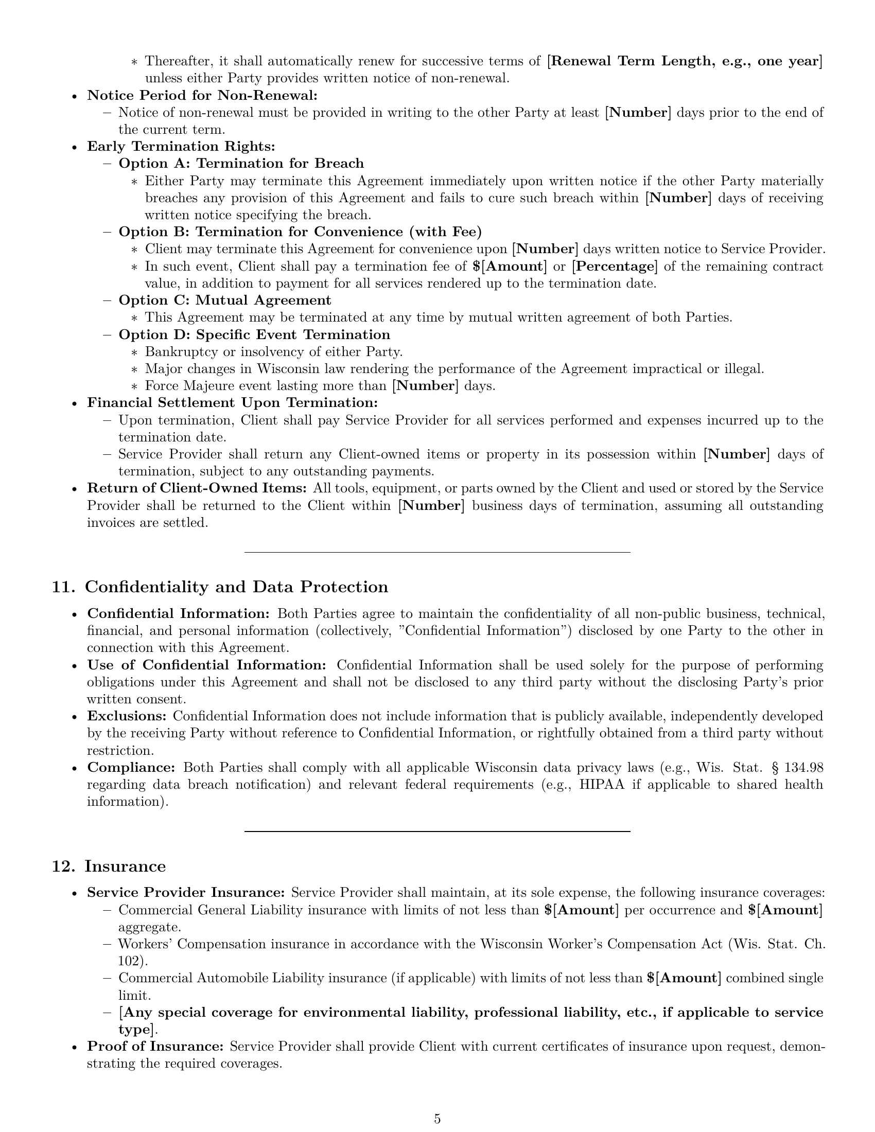 Preview page 5 of Pro Wisconsin maintenance service contract template