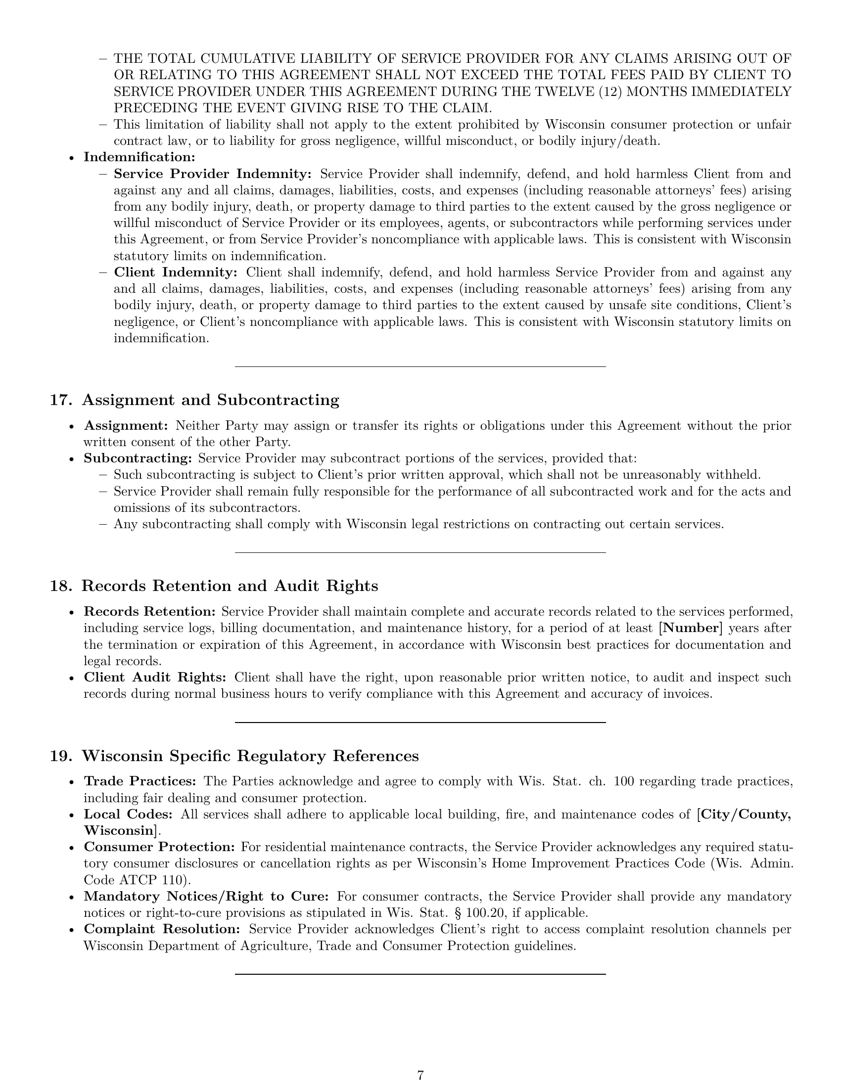 Preview page 7 of Pro Wisconsin maintenance service contract template