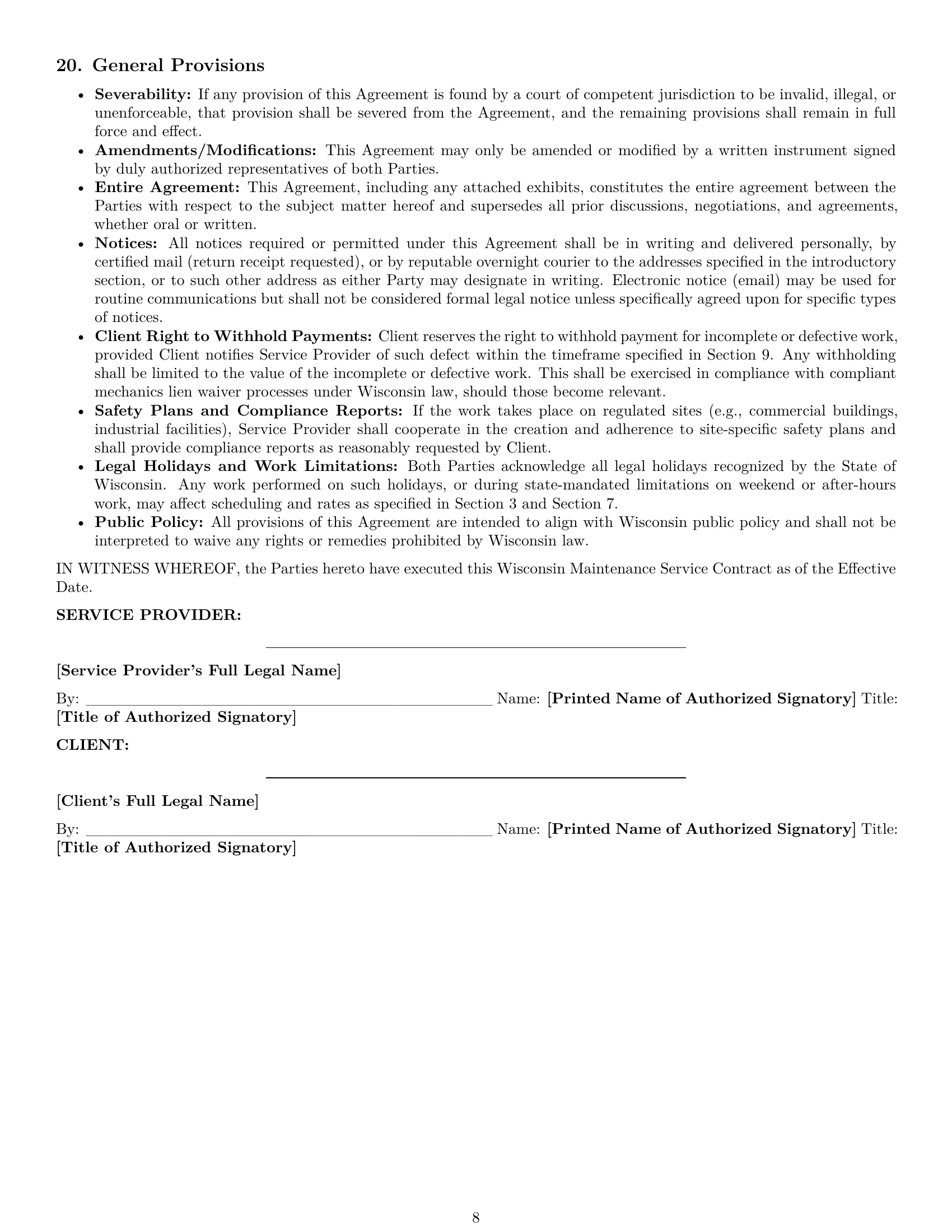 Preview page 8 of Pro Wisconsin maintenance service contract template