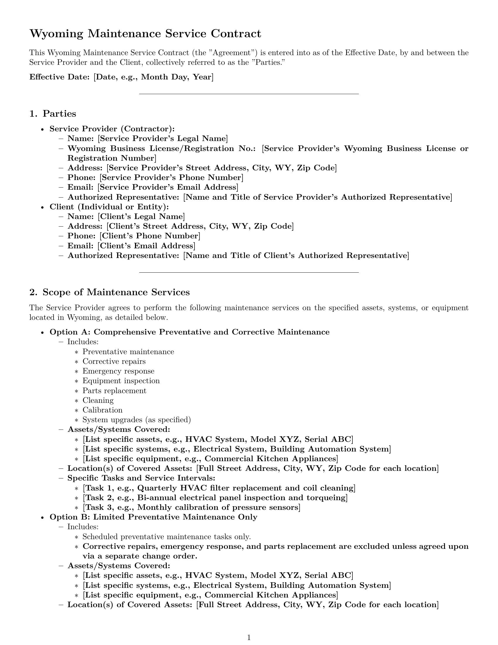 Preview page 1 of Pro Wyoming maintenance service contract template