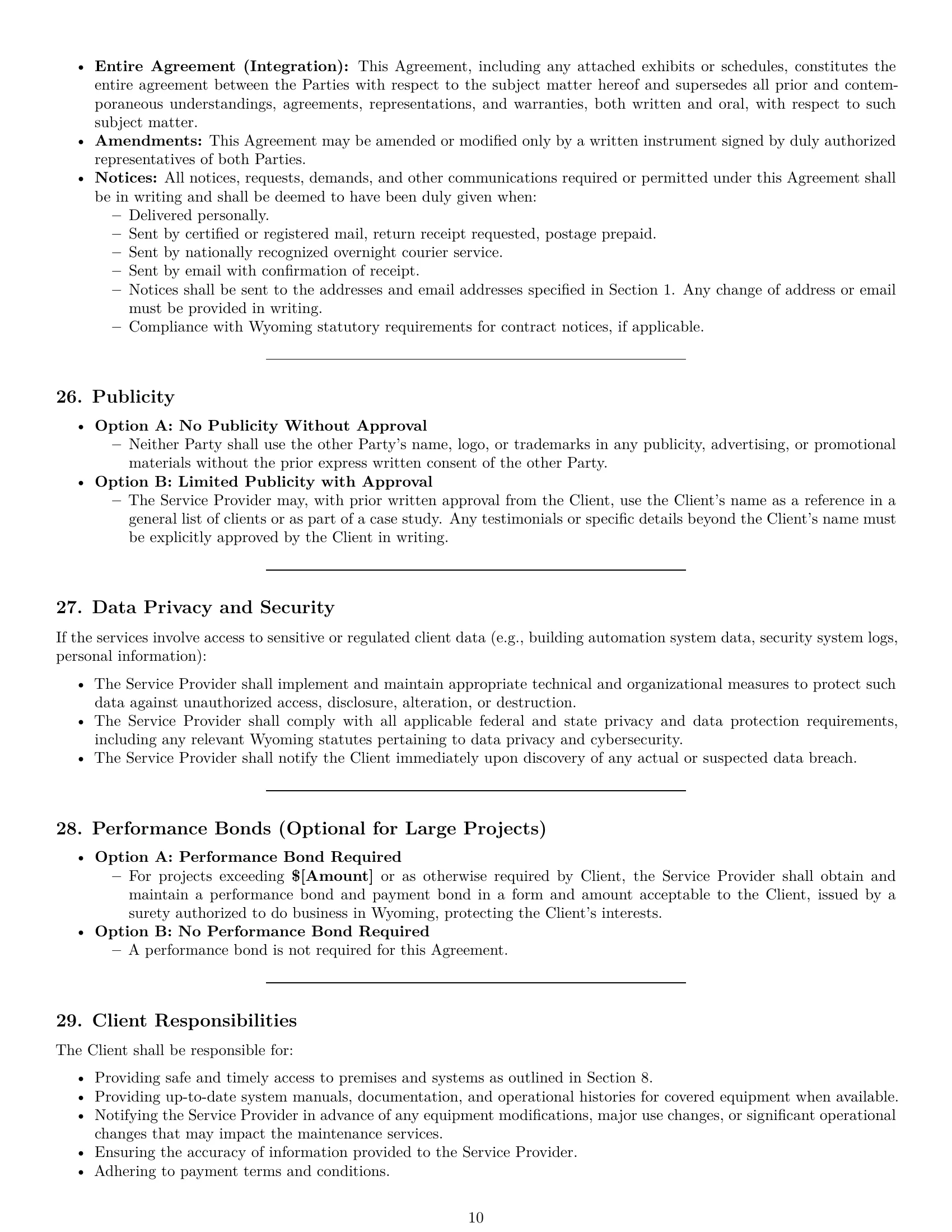 Preview page 10 of Pro Wyoming maintenance service contract template