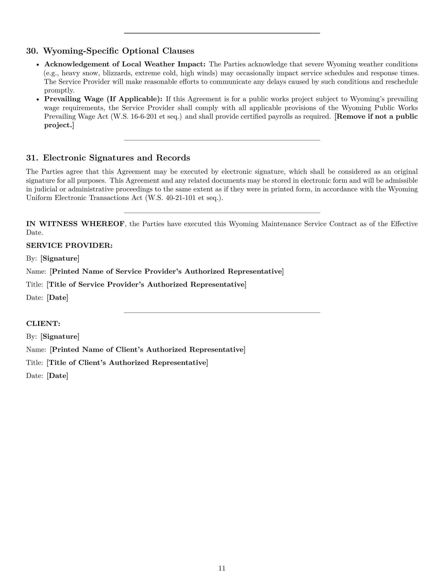 Preview page 11 of Pro Wyoming maintenance service contract template