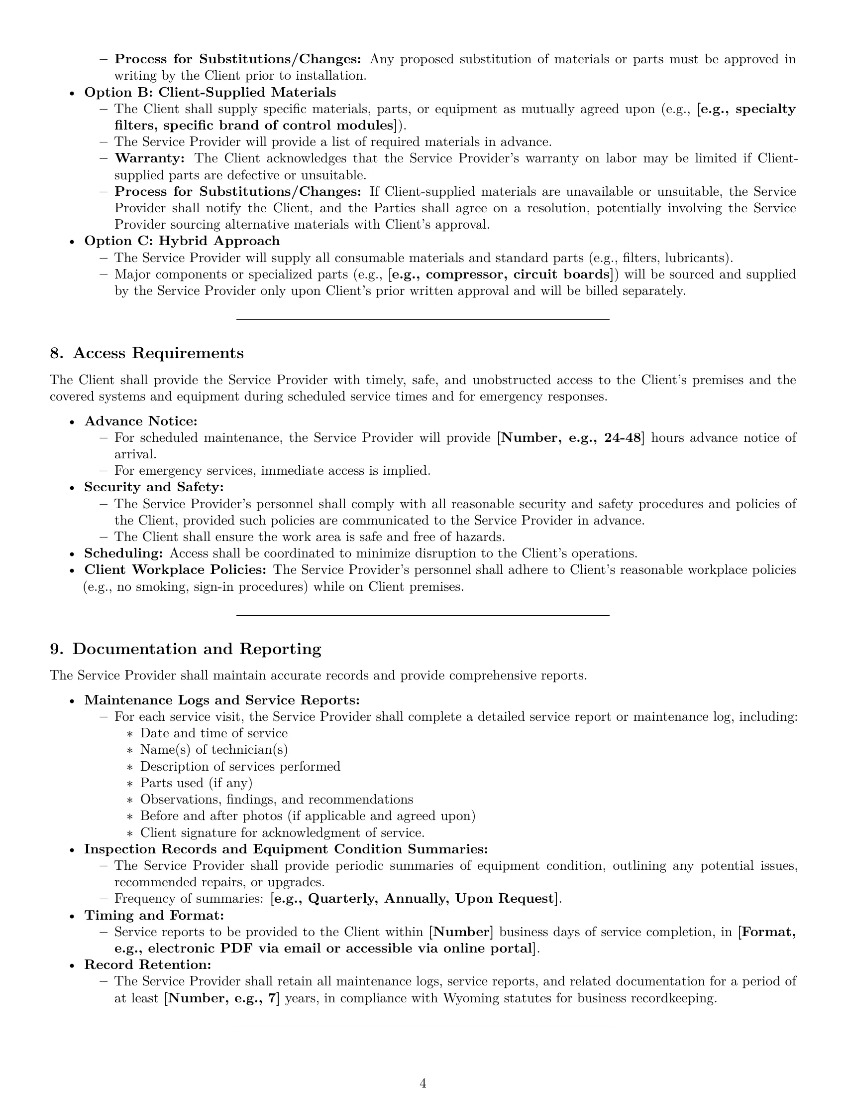 Preview page 4 of Pro Wyoming maintenance service contract template