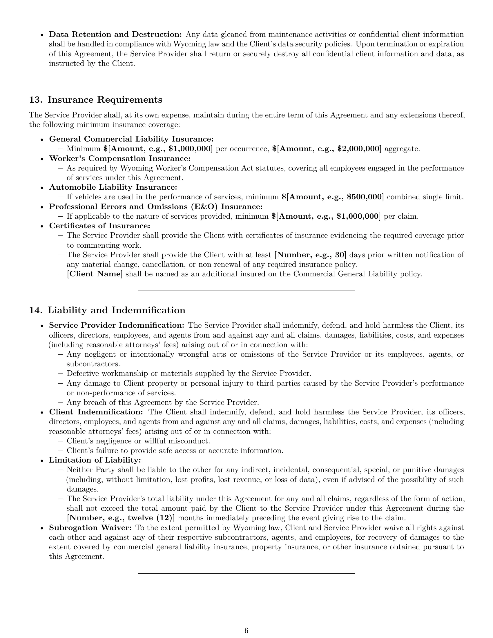 Preview page 6 of Pro Wyoming maintenance service contract template