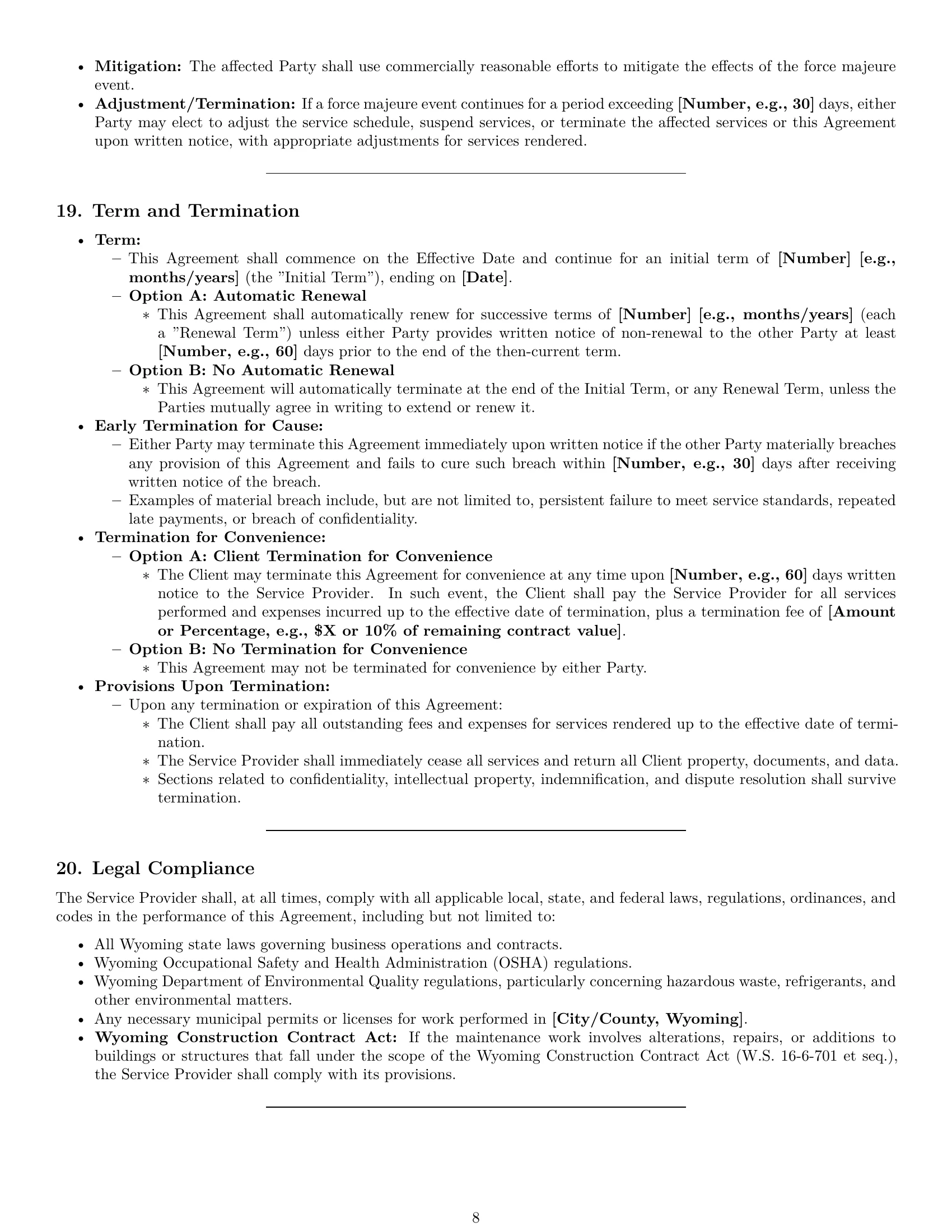 Preview page 8 of Pro Wyoming maintenance service contract template