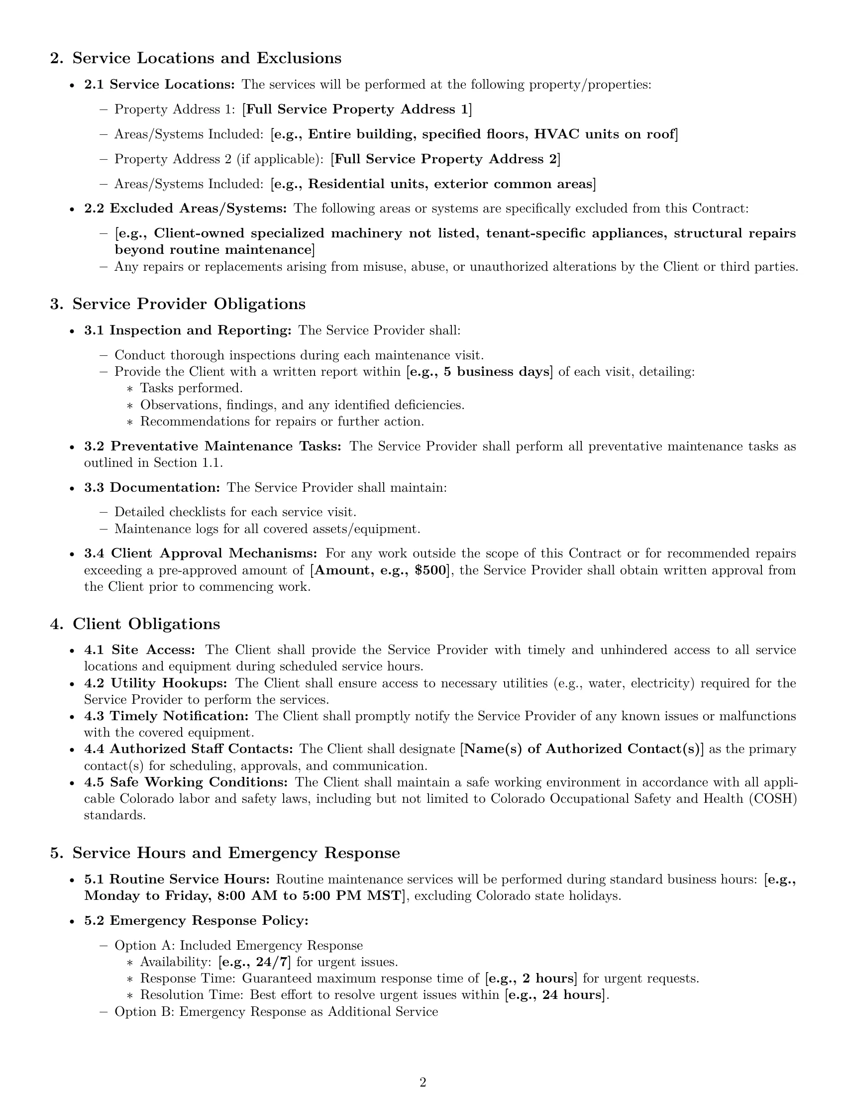 Preview page 2 of Pro Colorado maintenance service contract template
