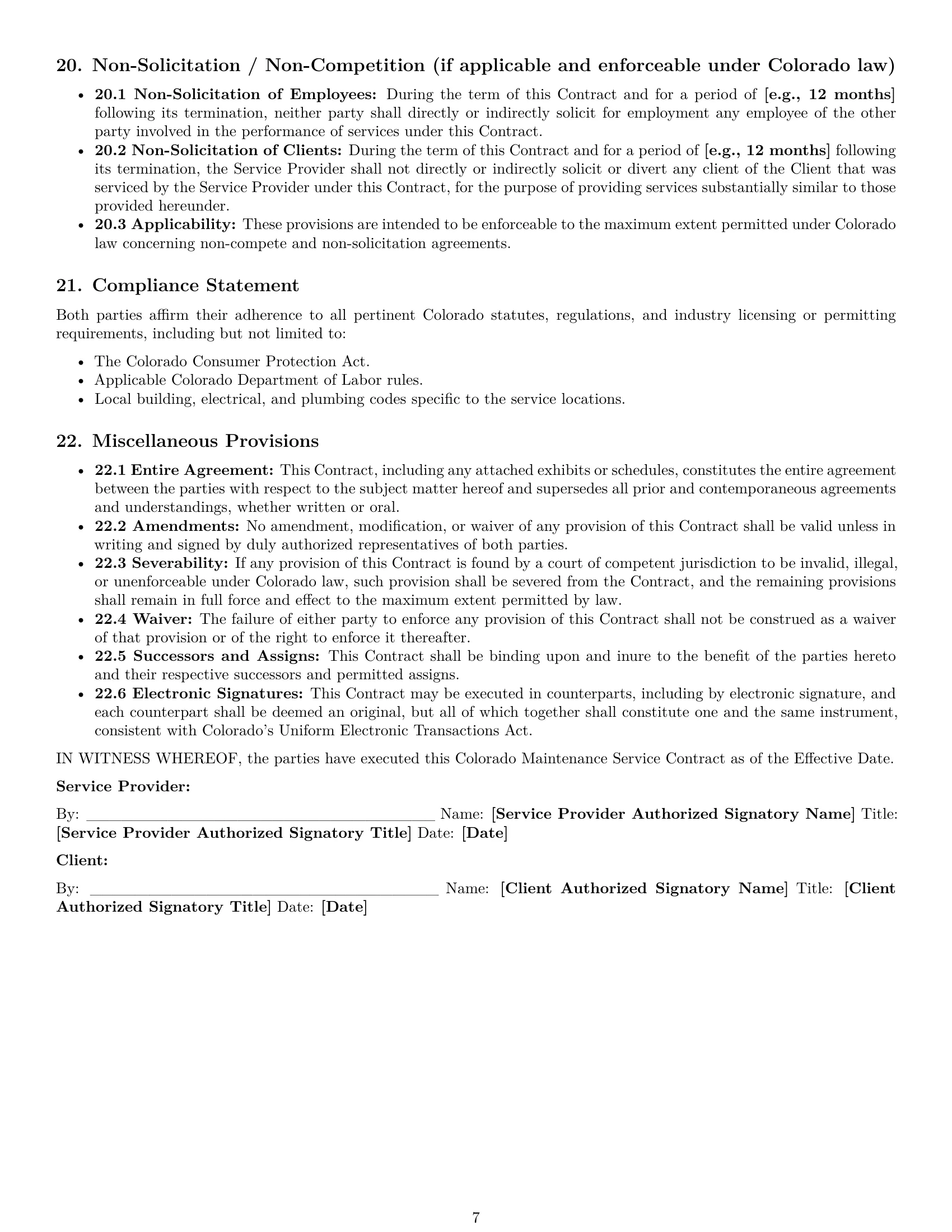 Preview page 7 of Pro Colorado maintenance service contract template