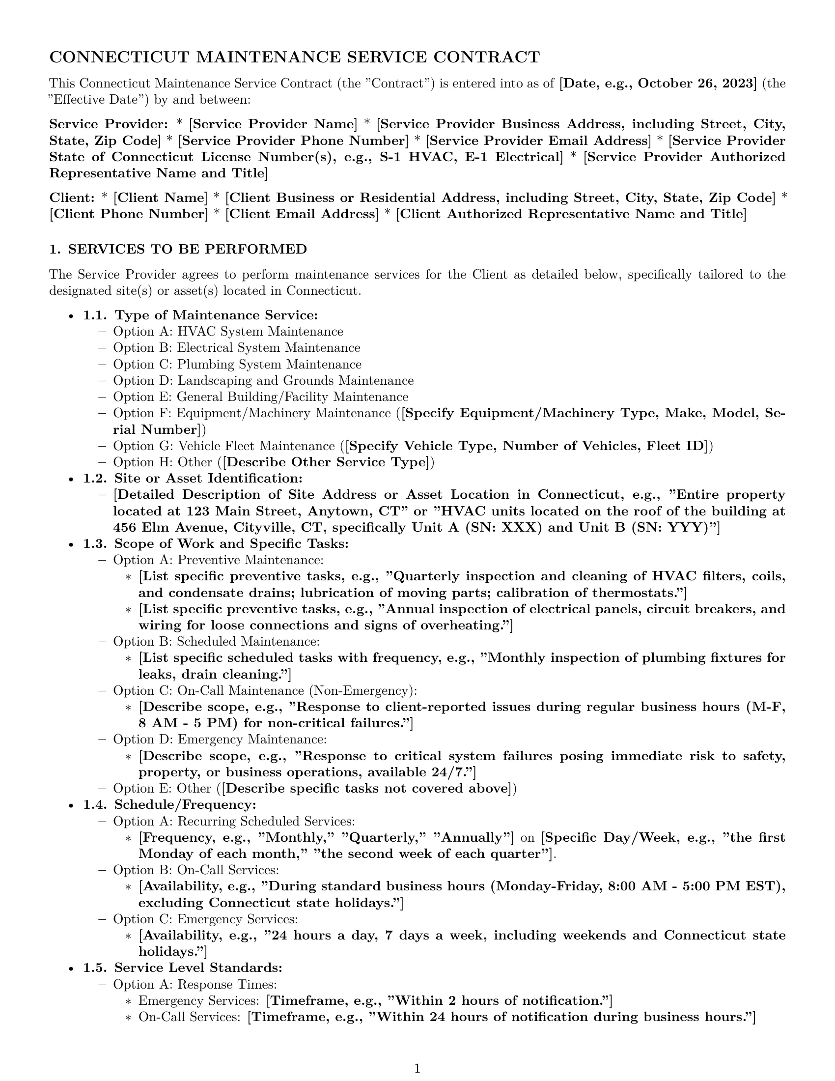 Preview page 1 of Pro Connecticut maintenance service contract template