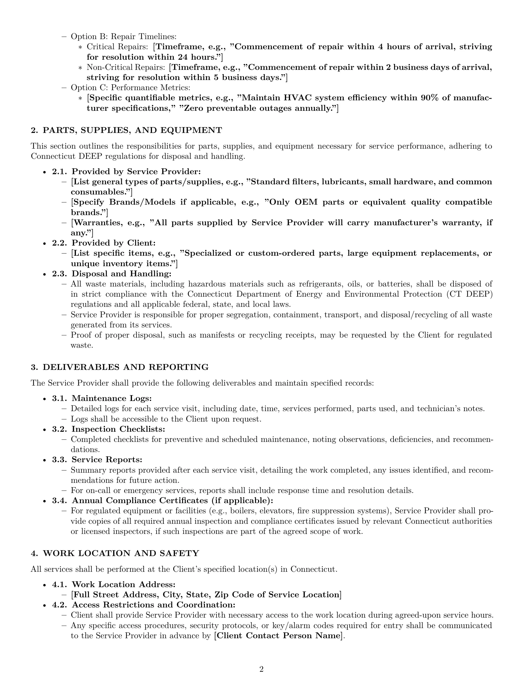 Preview page 2 of Pro Connecticut maintenance service contract template