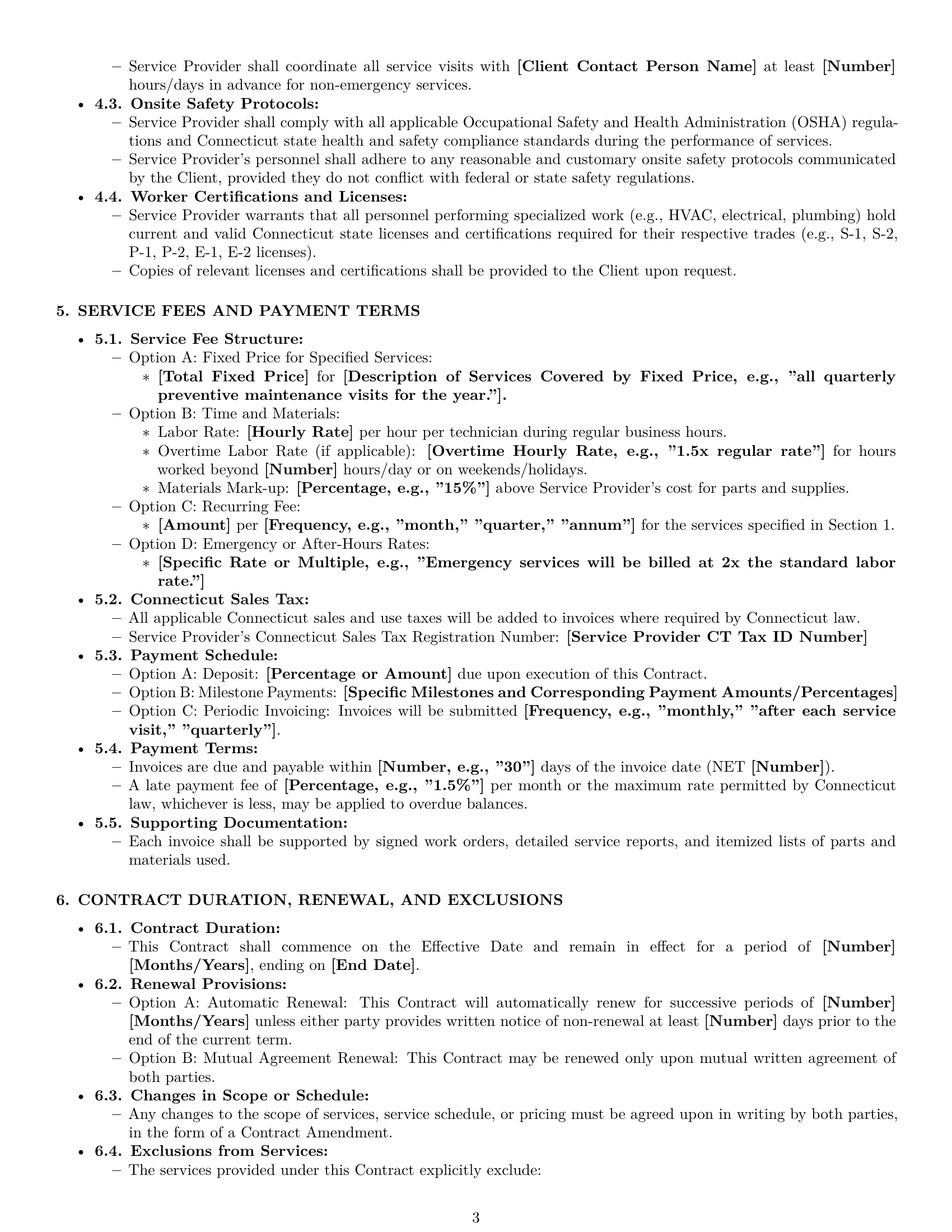 Preview page 3 of Pro Connecticut maintenance service contract template