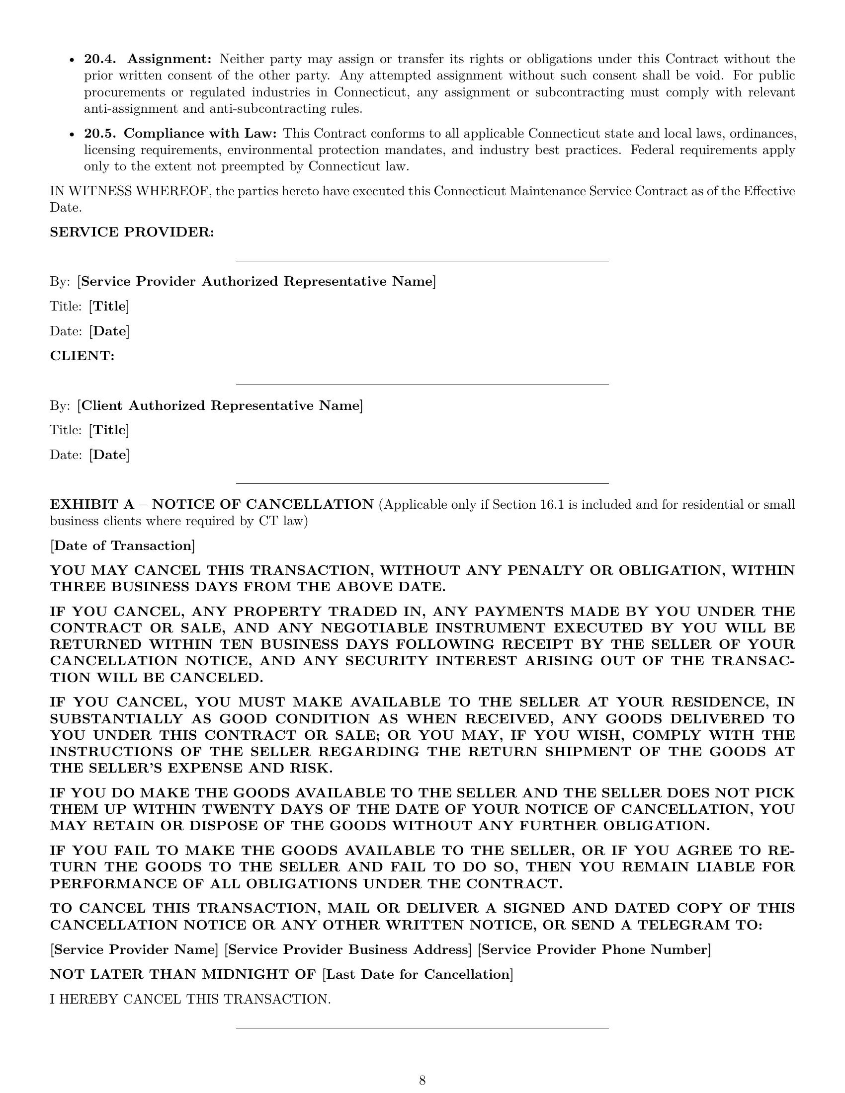 Preview page 8 of Pro Connecticut maintenance service contract template
