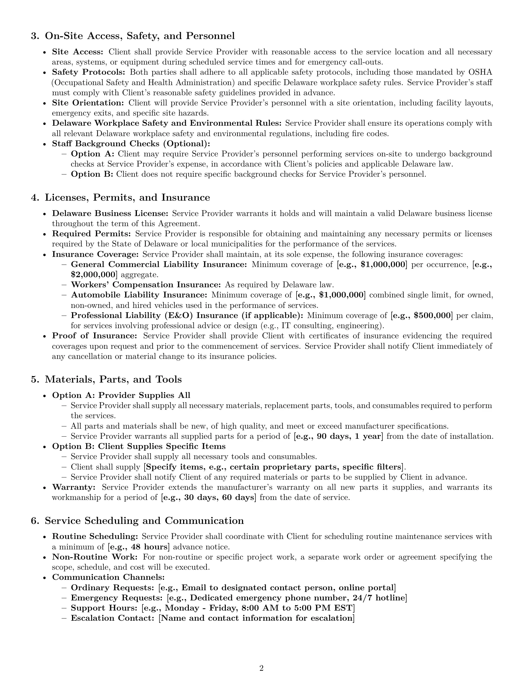Preview page 2 of Pro Delaware maintenance service contract template