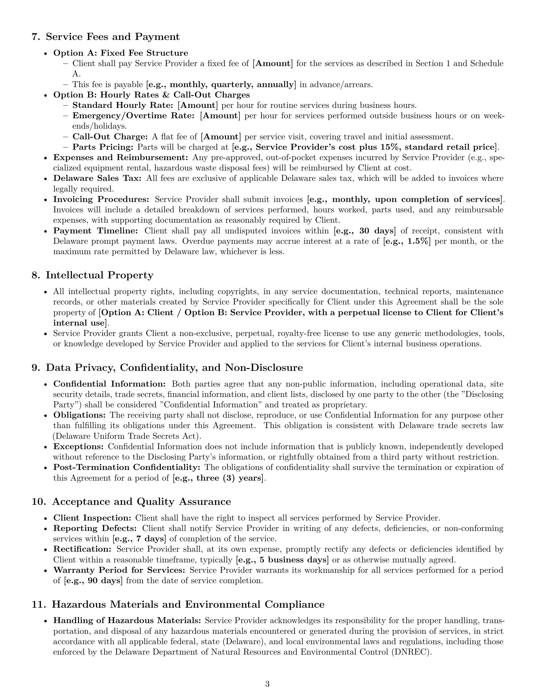 Preview page 3 of Pro Delaware maintenance service contract template