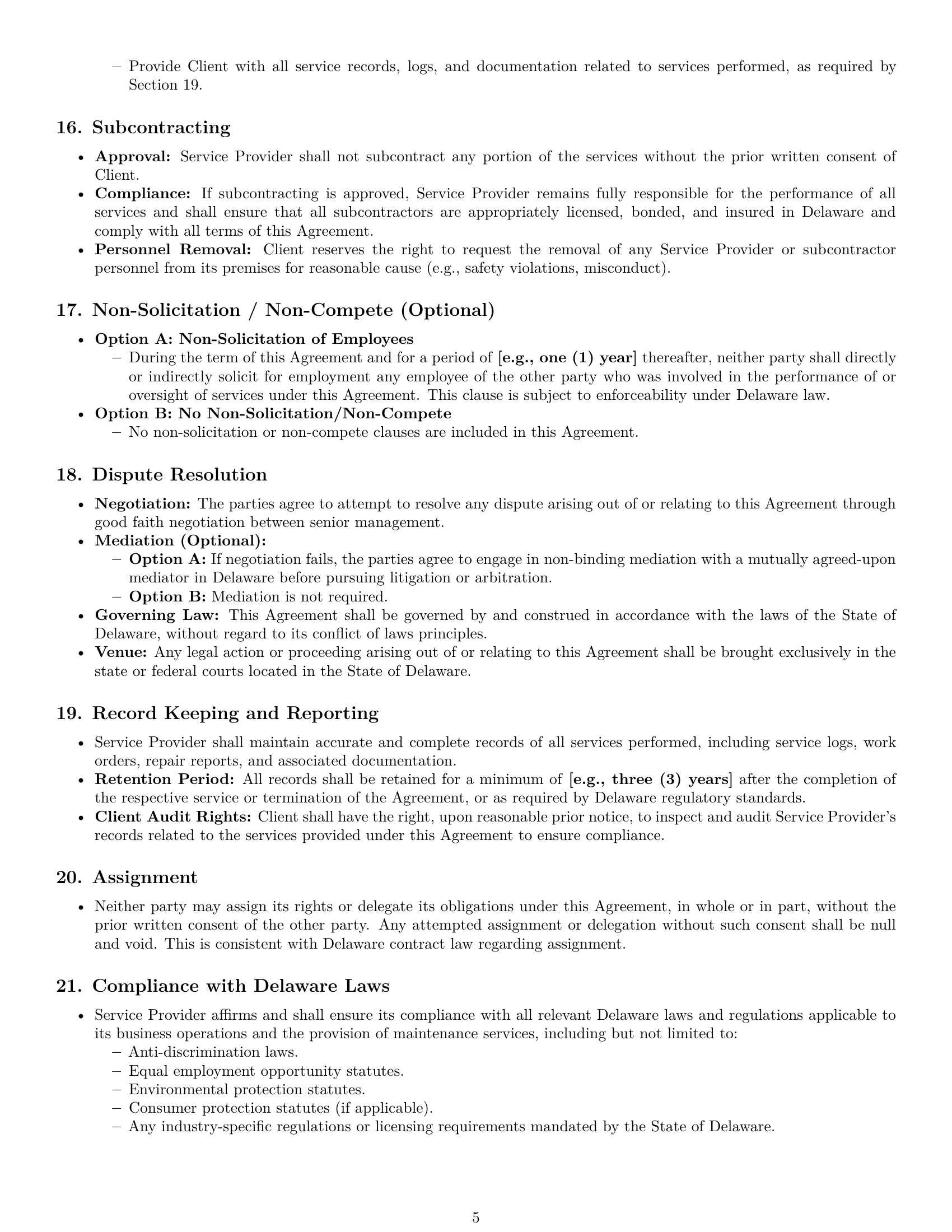 Preview page 5 of Pro Delaware maintenance service contract template