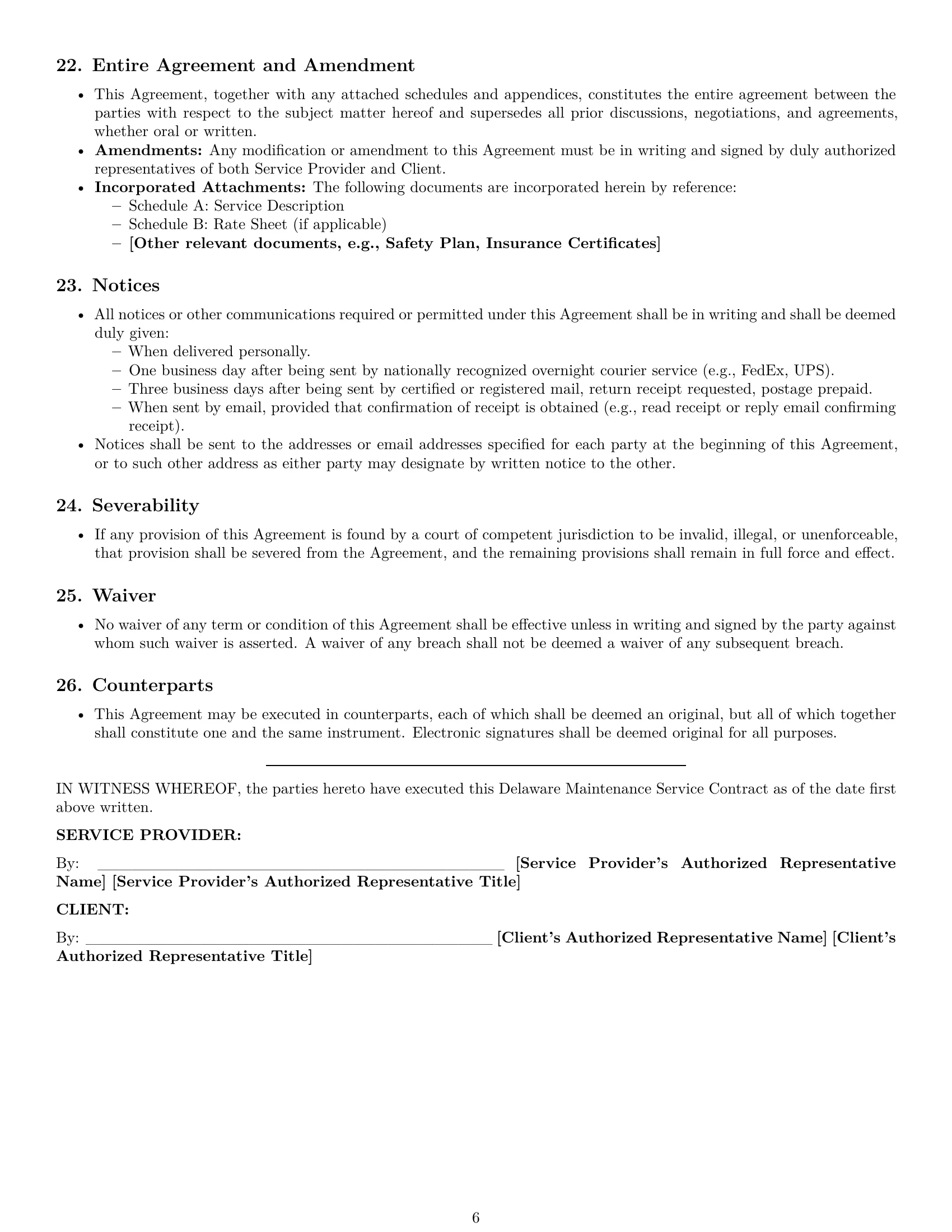 Preview page 6 of Pro Delaware maintenance service contract template