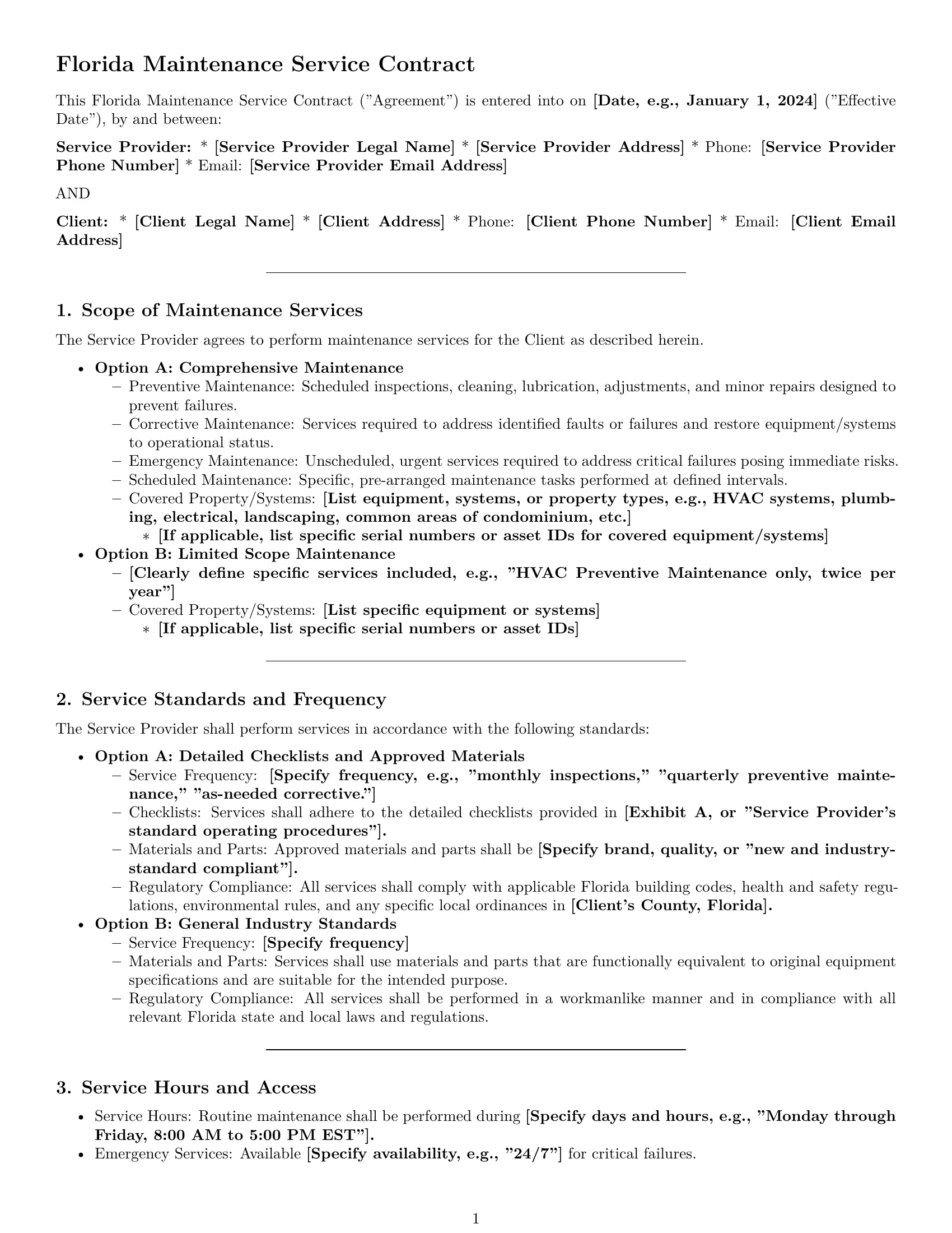 Preview page 1 of Pro Florida maintenance service contract template