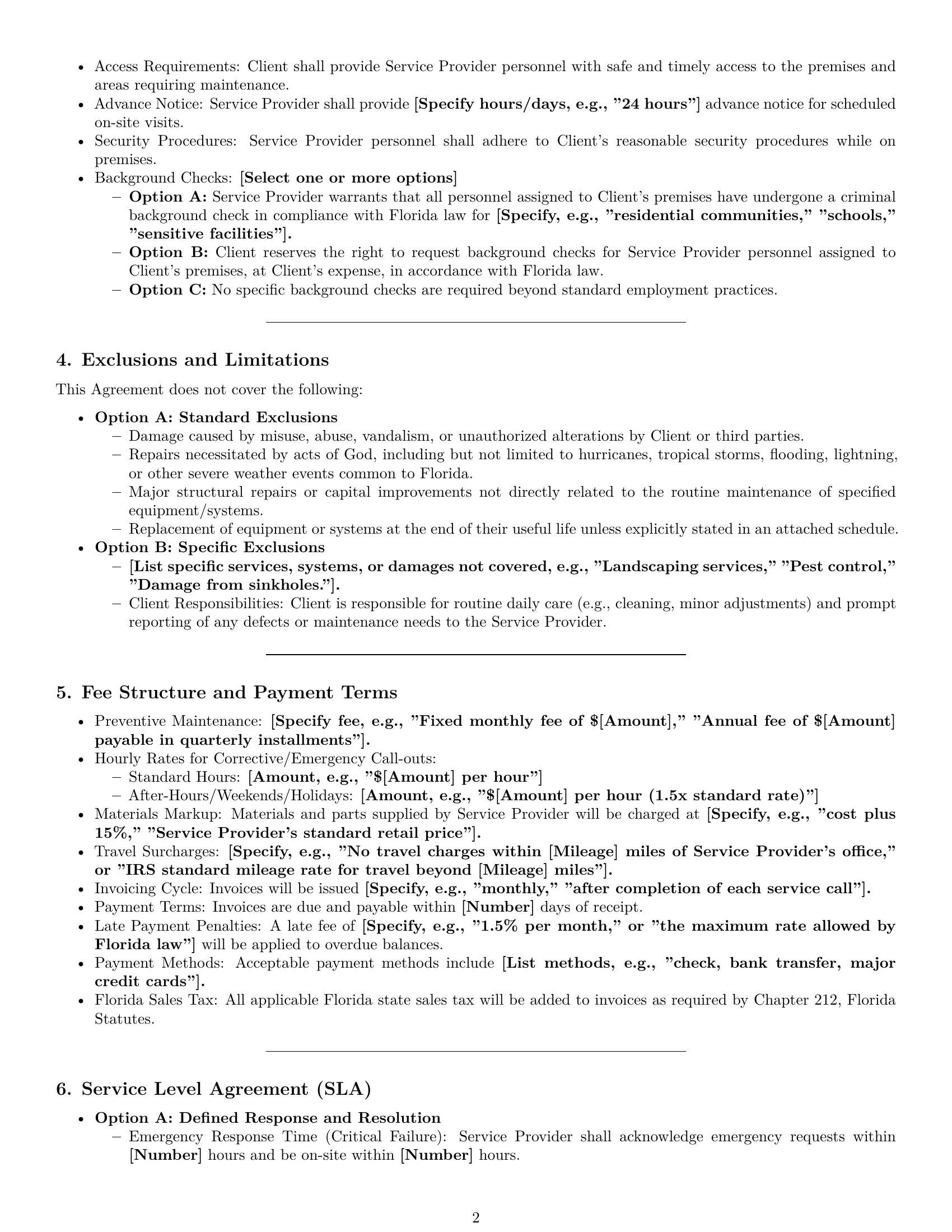 Preview page 2 of Pro Florida maintenance service contract template