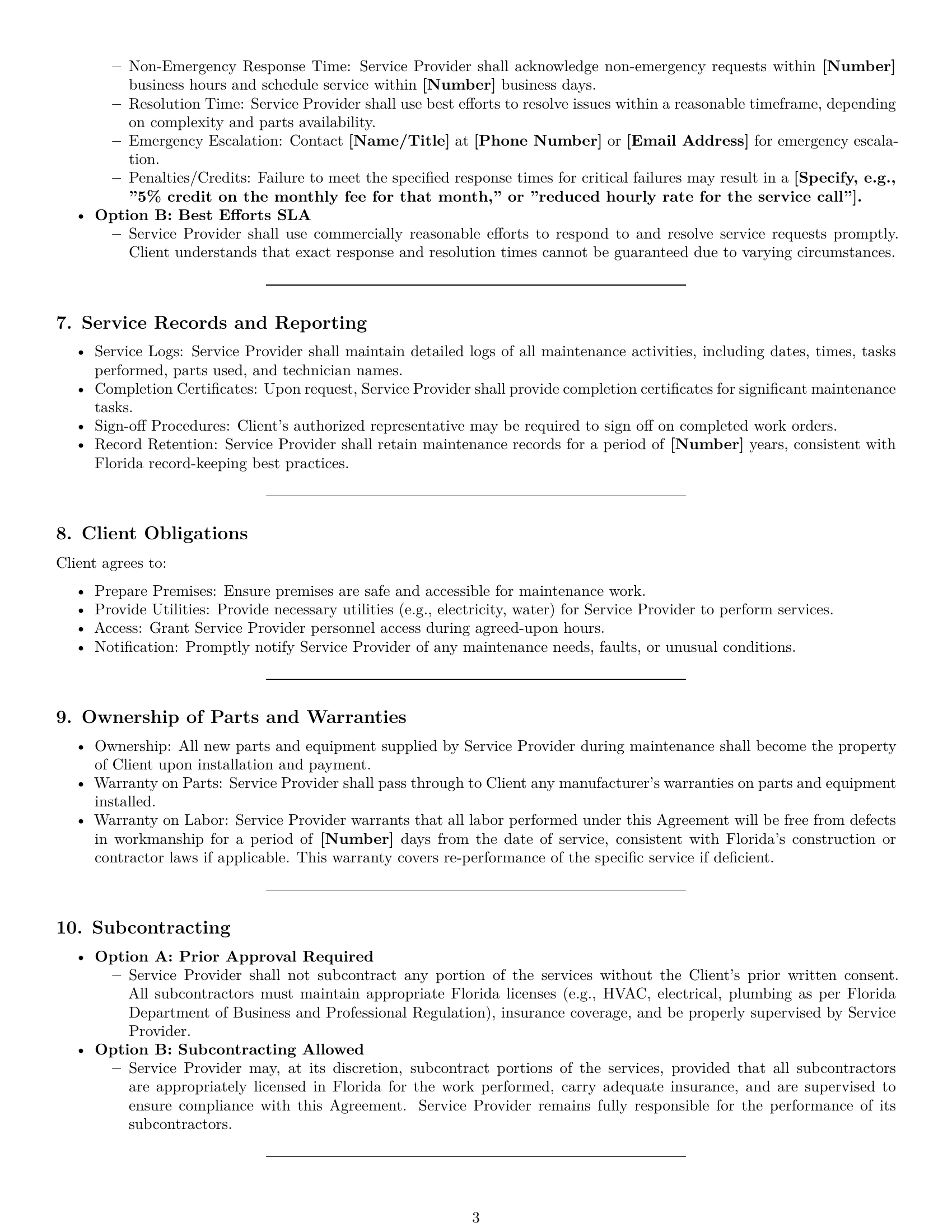 Preview page 3 of Pro Florida maintenance service contract template