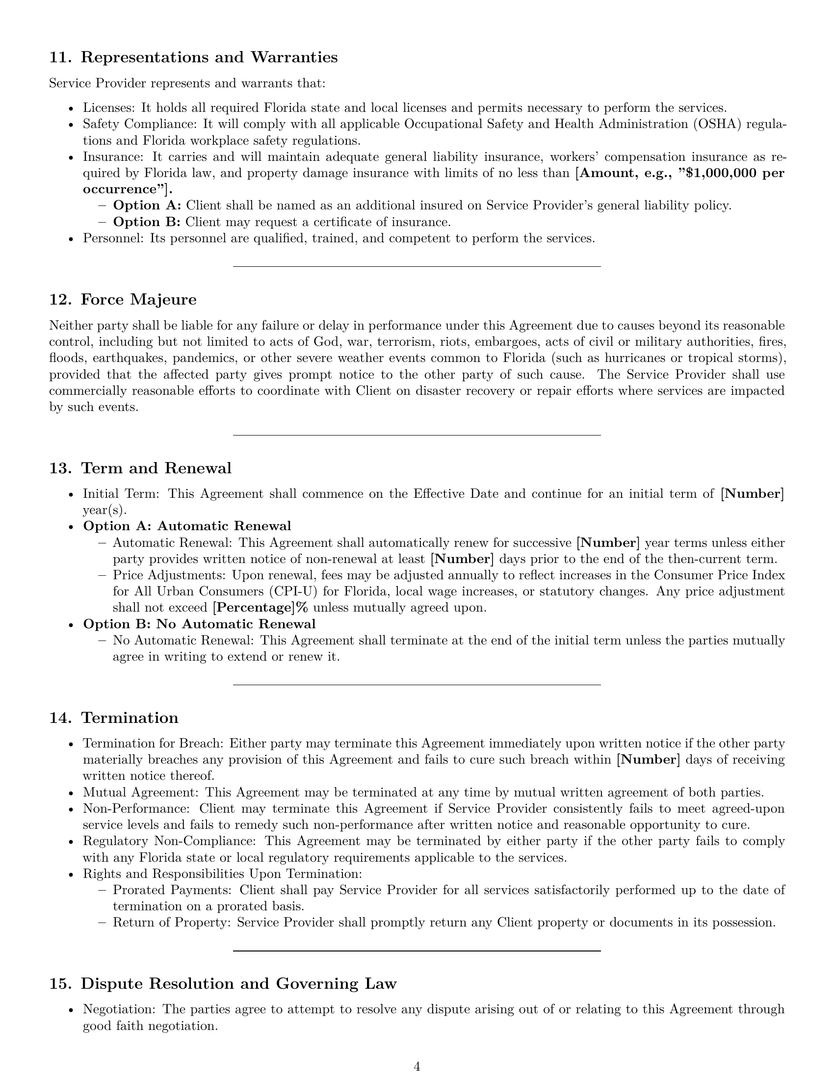 Preview page 4 of Pro Florida maintenance service contract template