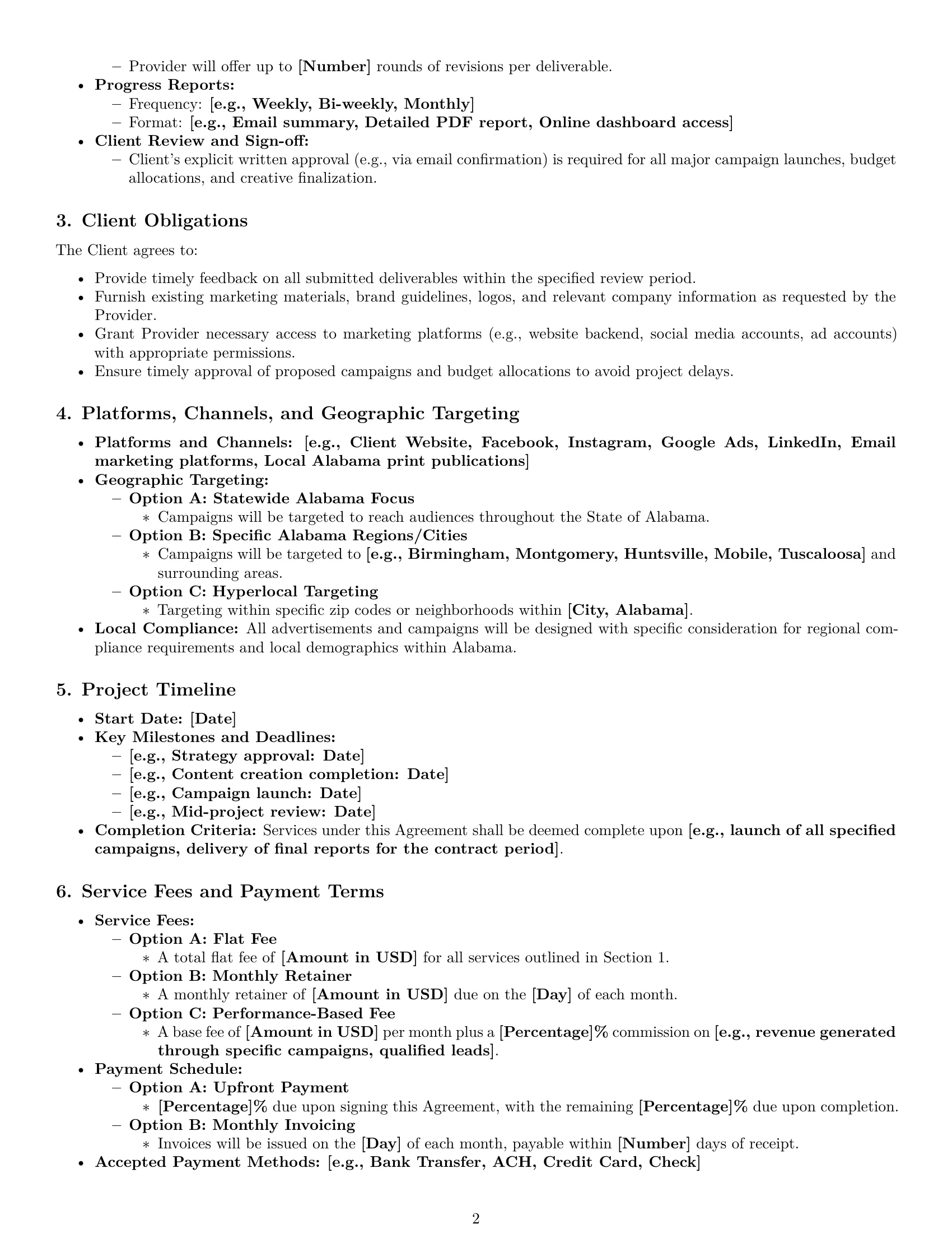 Preview page 2 of Pro Alabama marketing service contract template