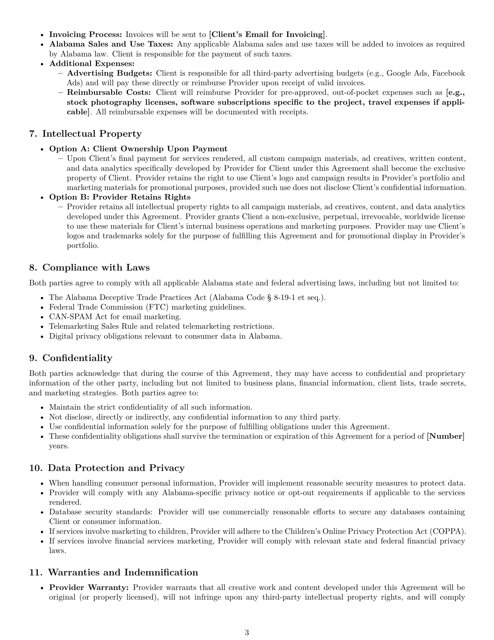 Preview page 3 of Pro Alabama marketing service contract template