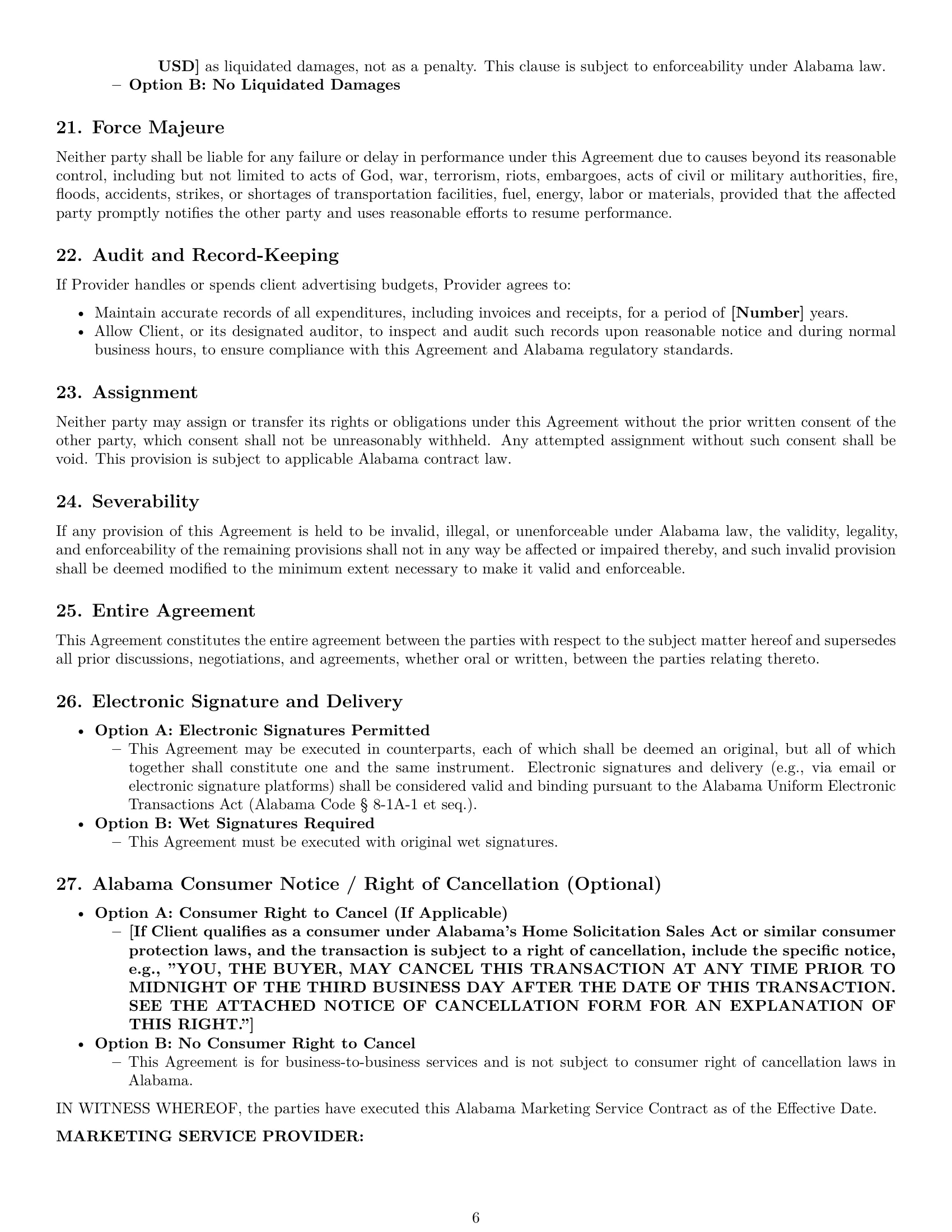 Preview page 6 of Pro Alabama marketing service contract template