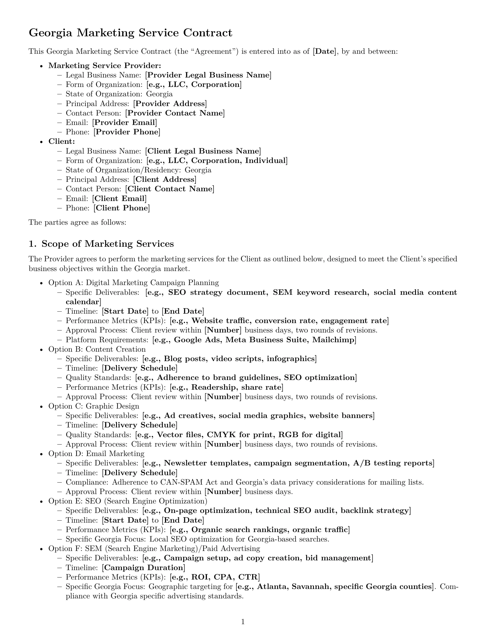 Preview page 1 of Pro Georgia marketing service contract template