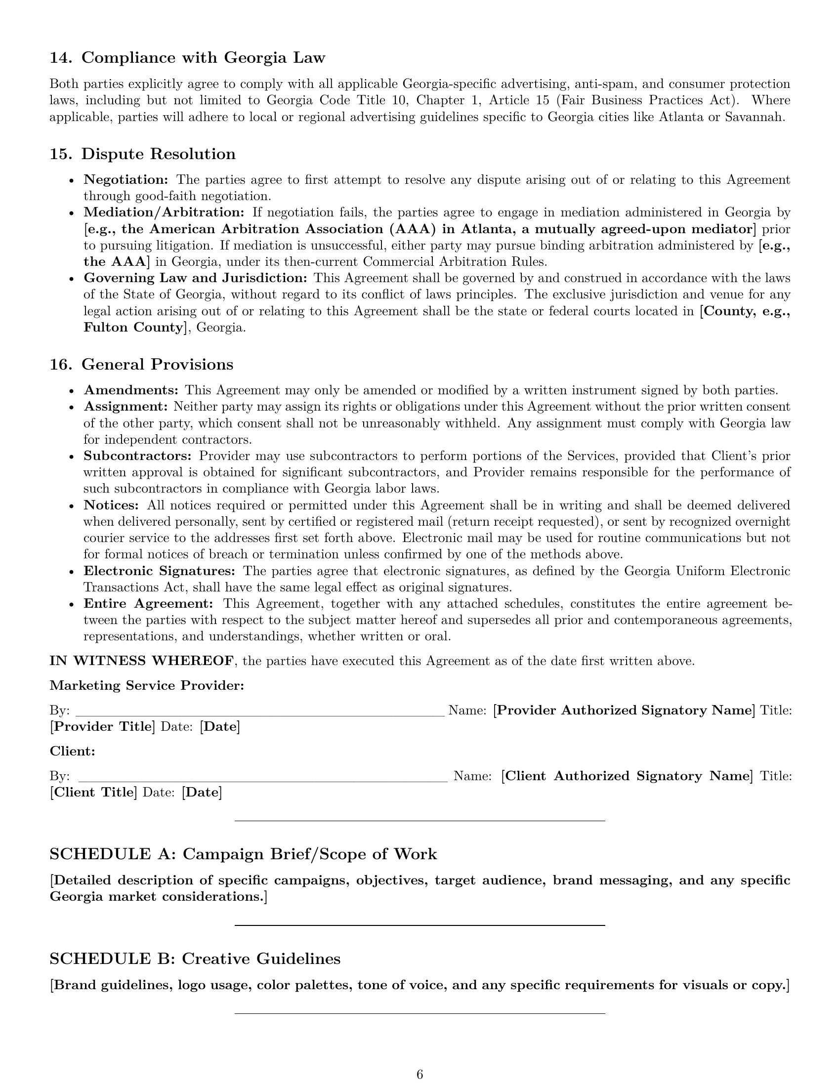 Preview page 6 of Pro Georgia marketing service contract template