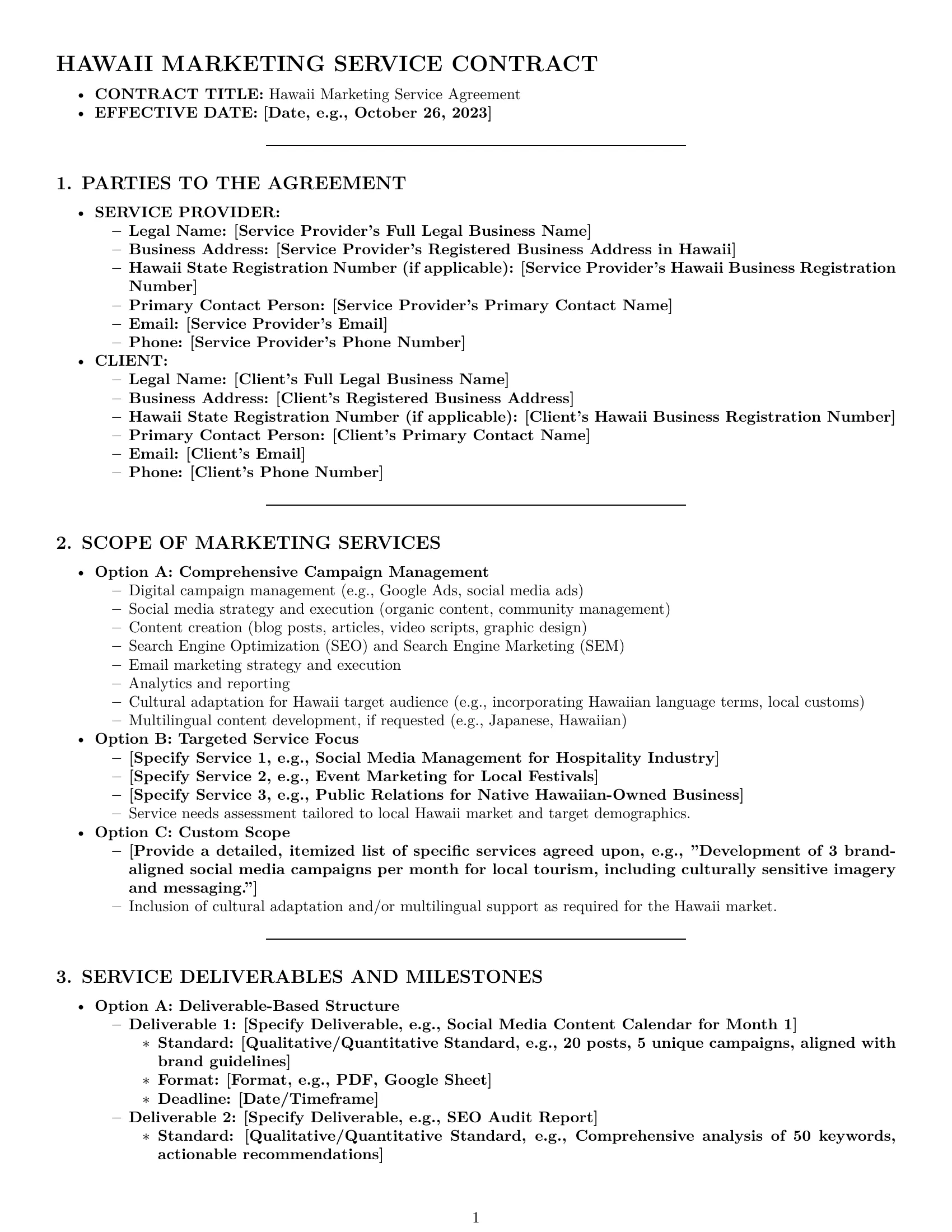 Preview page 1 of Pro Hawaii marketing service contract template