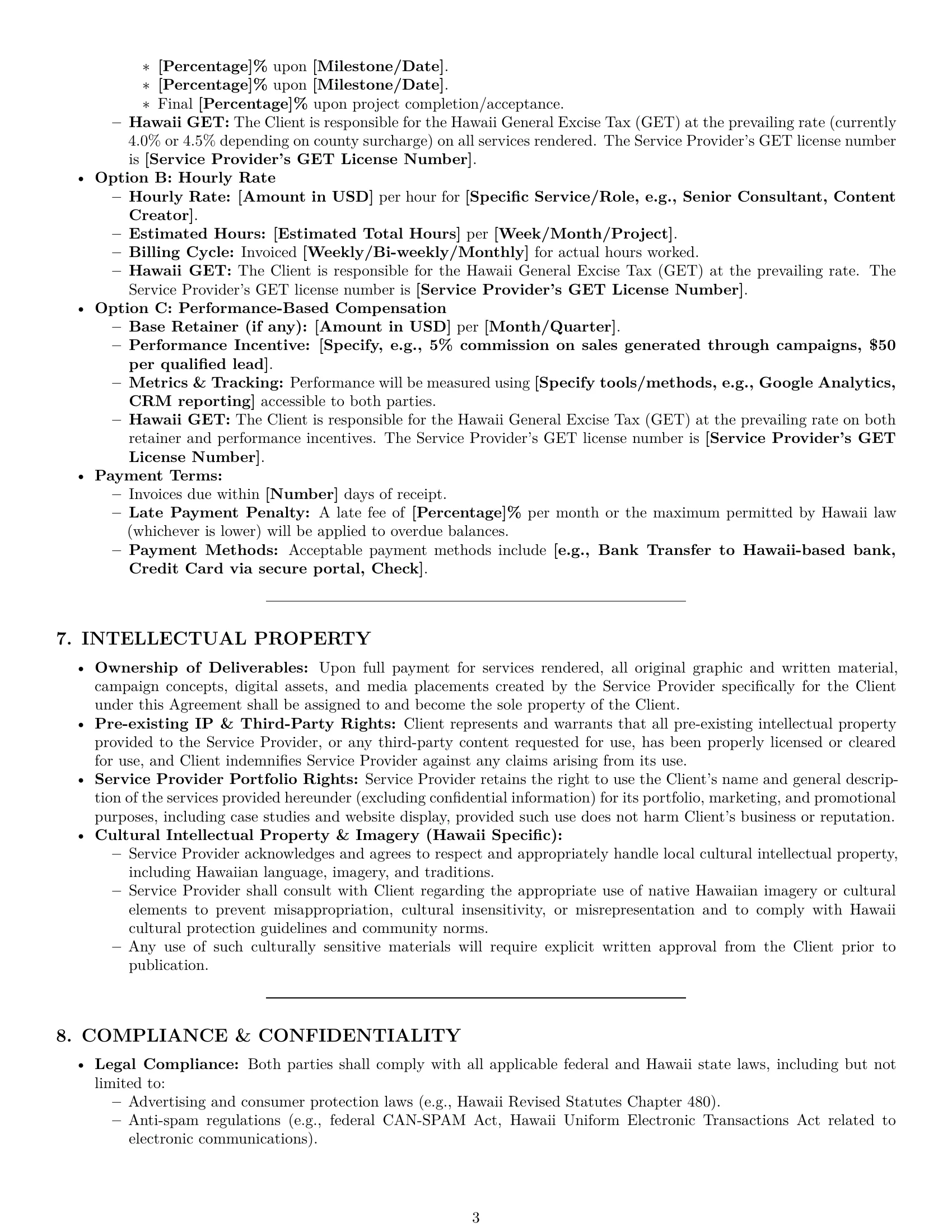 Preview page 3 of Pro Hawaii marketing service contract template