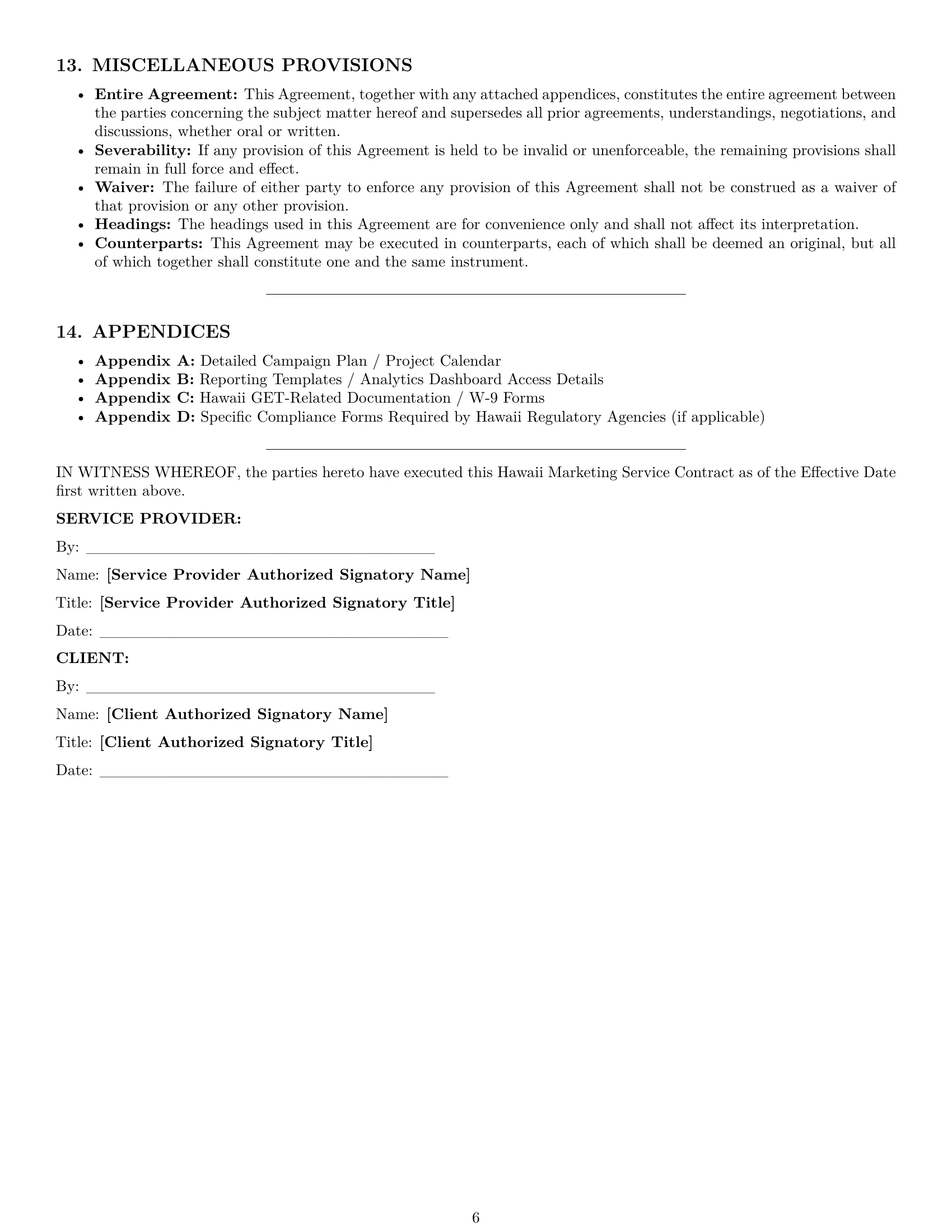 Preview page 6 of Pro Hawaii marketing service contract template