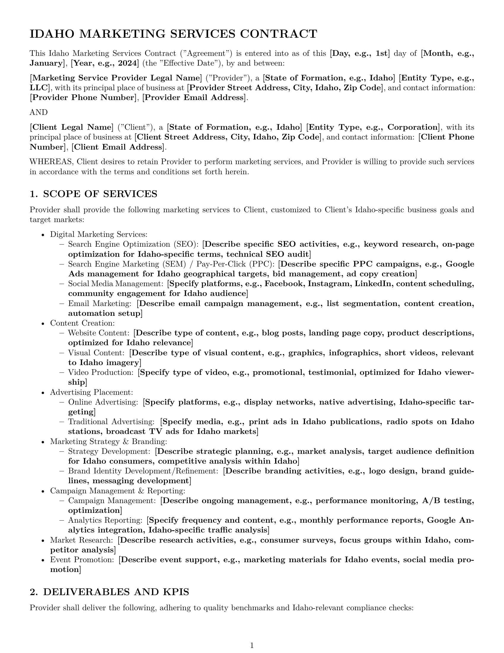 Preview page 1 of Pro Idaho marketing service contract template