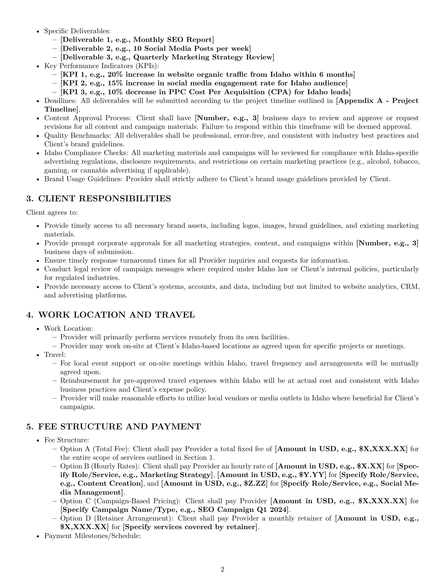 Preview page 2 of Pro Idaho marketing service contract template